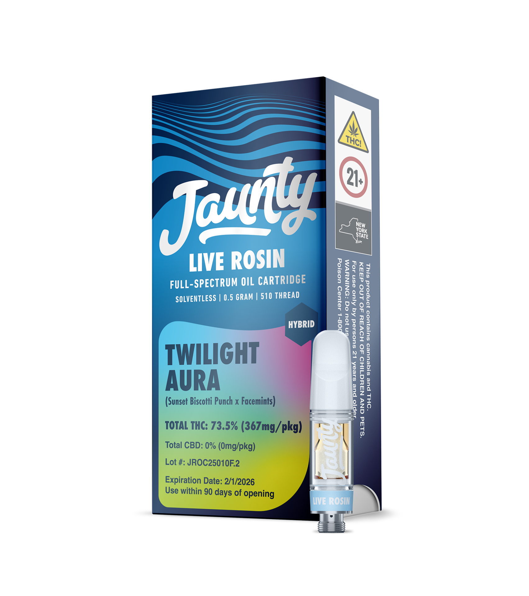 Jaunty Twilight Aura Live Rosin Threaded Vape Cartridges (Hybrid) 71.9% {0.5g}
