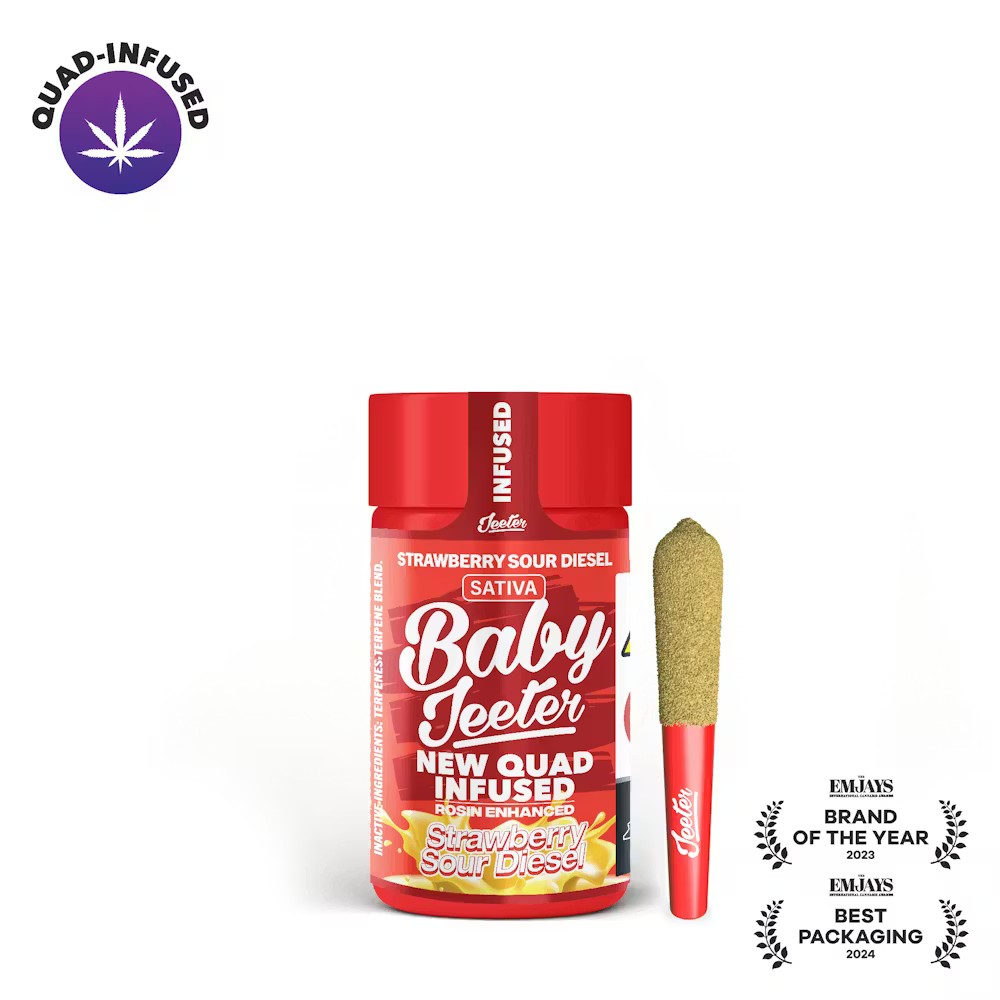 Jeeter Strawberry Sour Diesel Baby Jeeter Infused Pre-Rolls 5-pack (Sativa) 36.9% {2.5g}