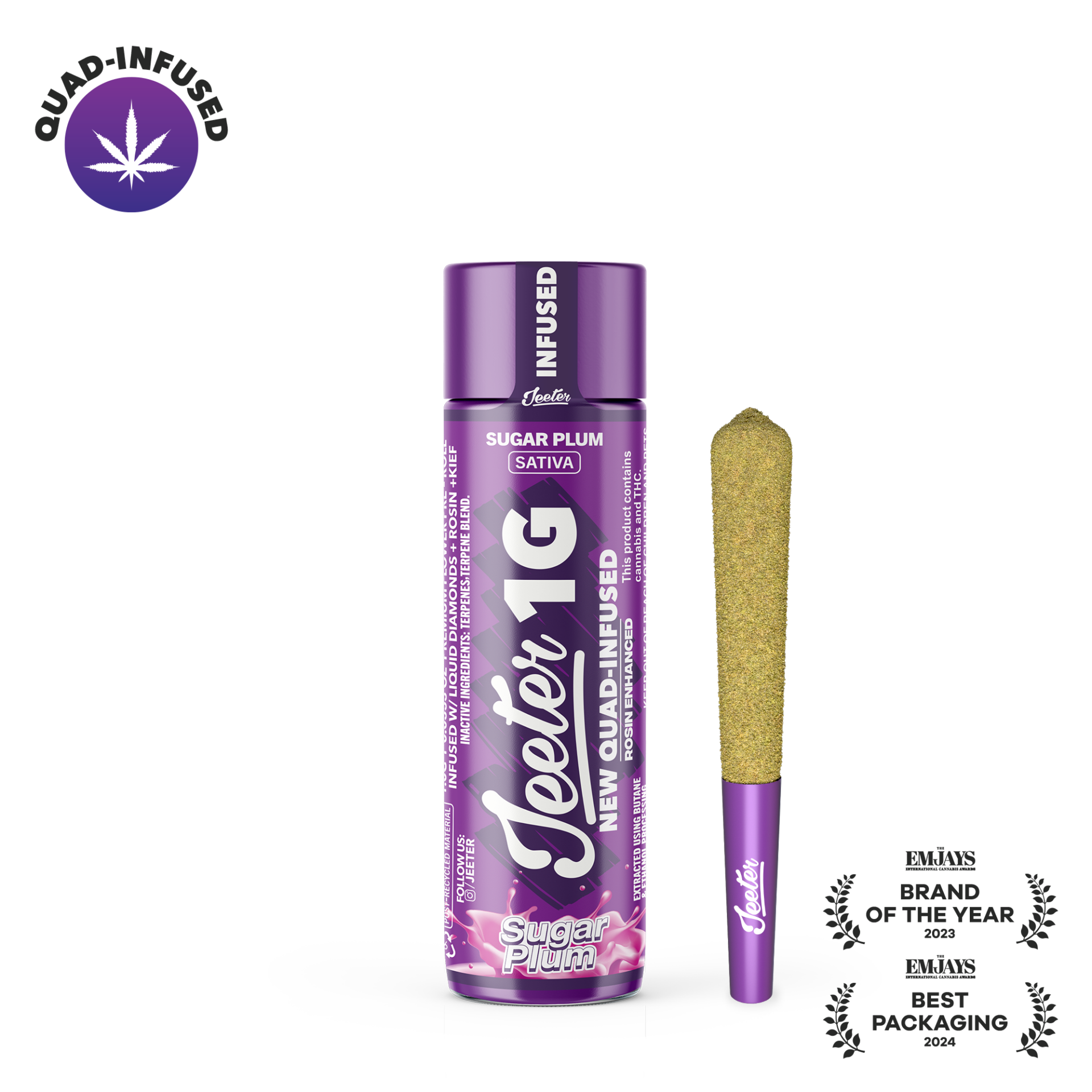 Jeeter Sugar Plum Quad Infused Rosin Enhanced Infused Pre-Roll 34.36% {1g}