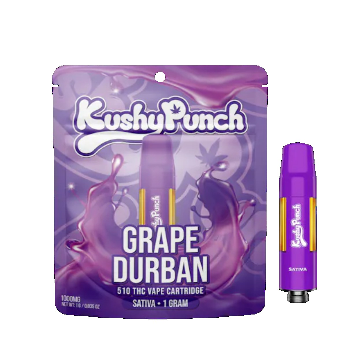 Kushy Punch Grape Durban Threaded Vape Cartridges (Sativa) 94.47% {1g}