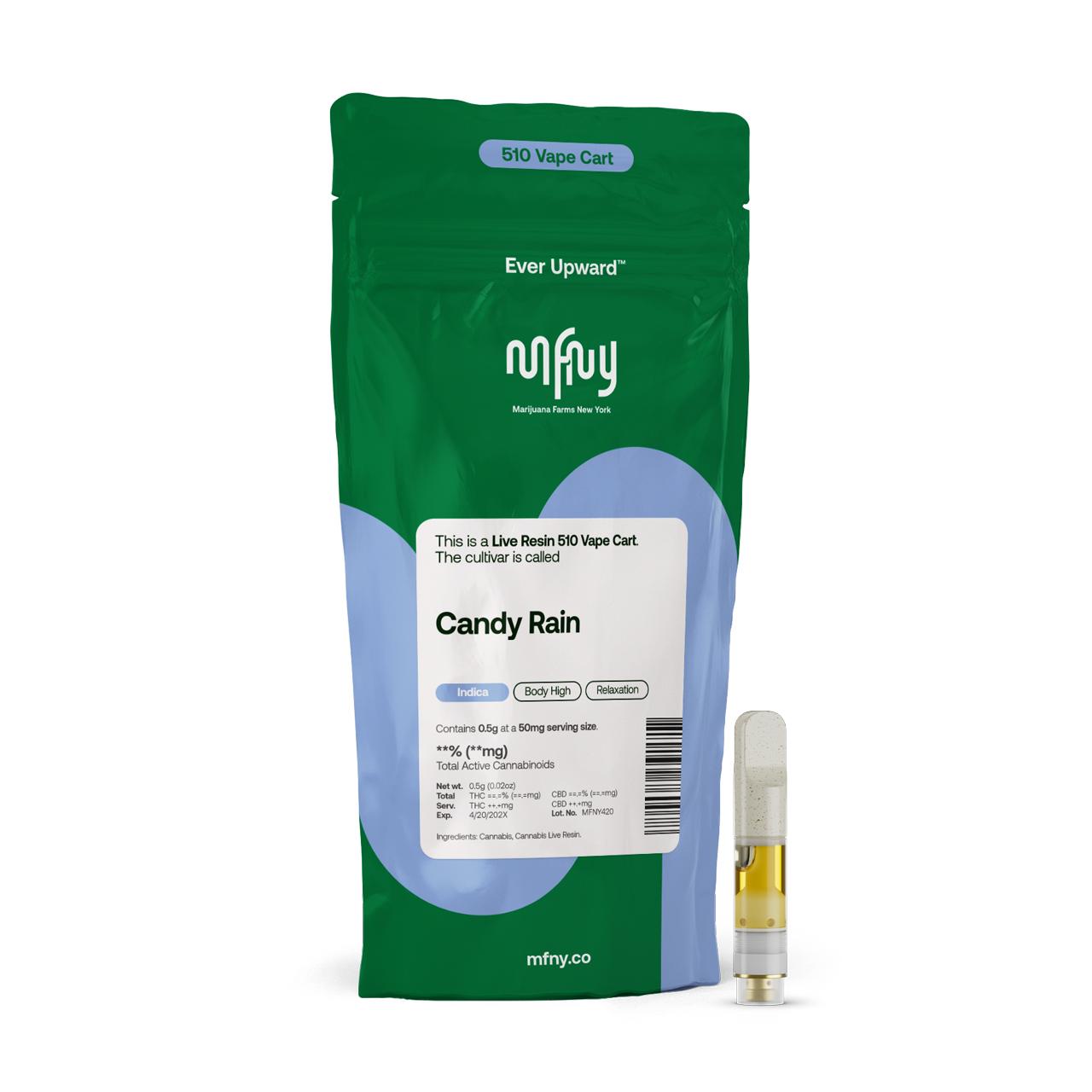 MFNY Candy Rain Live Resin Threaded Vape Cartridges  79% {.5g}