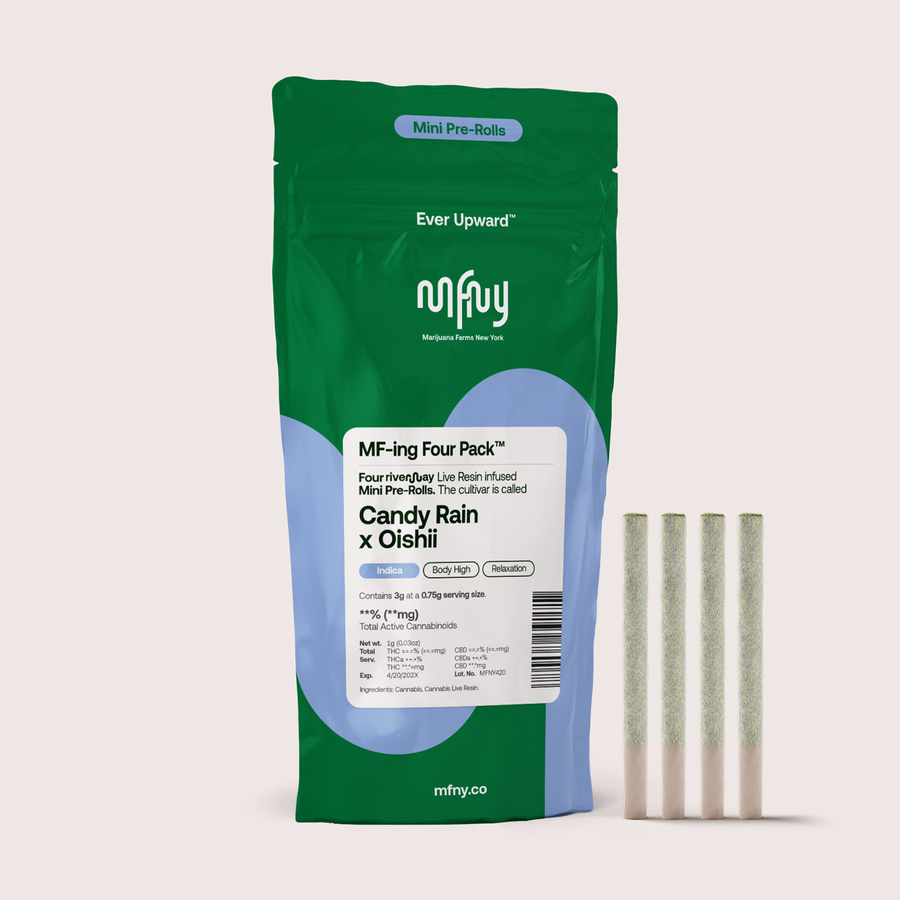 MFNY Candy Rain x Oishii Infused Pre-Rolls 4-pack (Indica) 26.49% {3g}