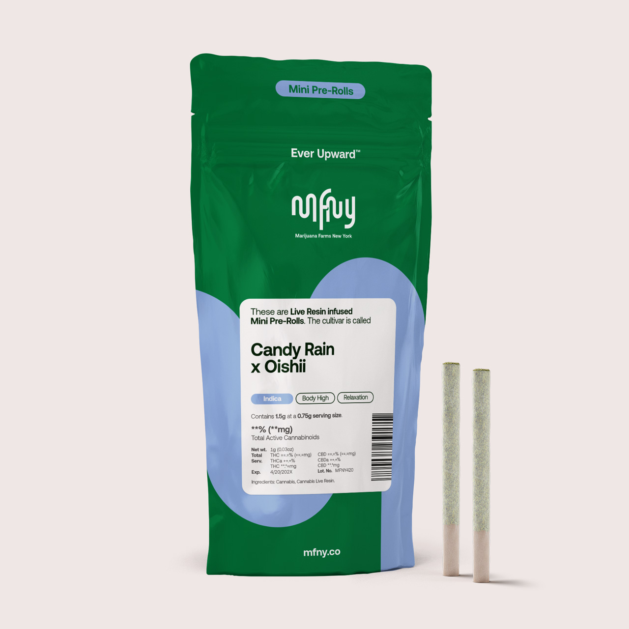 MFNY Candy Rain x Oishii Live Resin Infused Pre-Rolls 2-pack (Indica) 44.12% {1.5g}