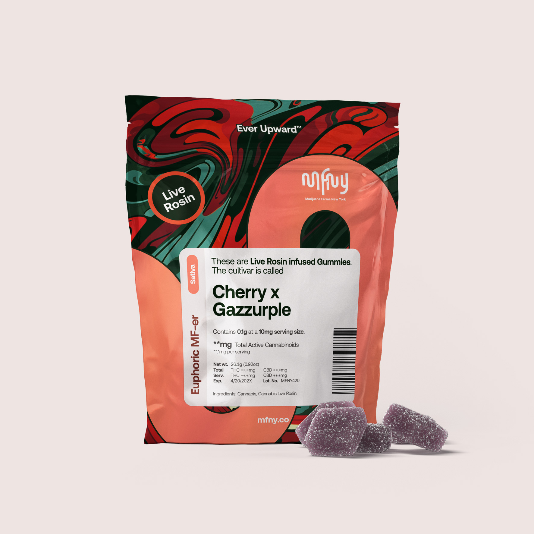 MFNY Cherry x Gazzurple Live Rosin Gummies 10-pack (Hybrid Indica) {100mg}