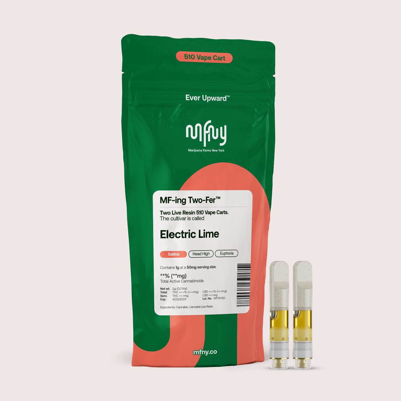 MFNY Electric Lime .5g Two-Fer Threaded Vape Cartridges  (Sativa) 77.27% {1g}