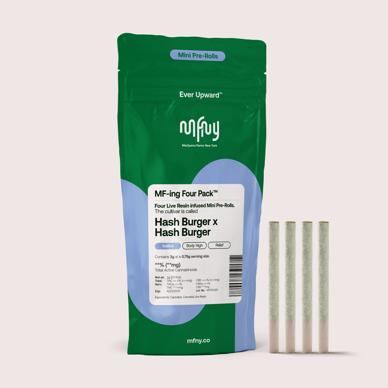MFNY Hash Burger x Hash Burger Live Resin Infused Pre-Rolls 4-pack (Indica) 34% {3g}