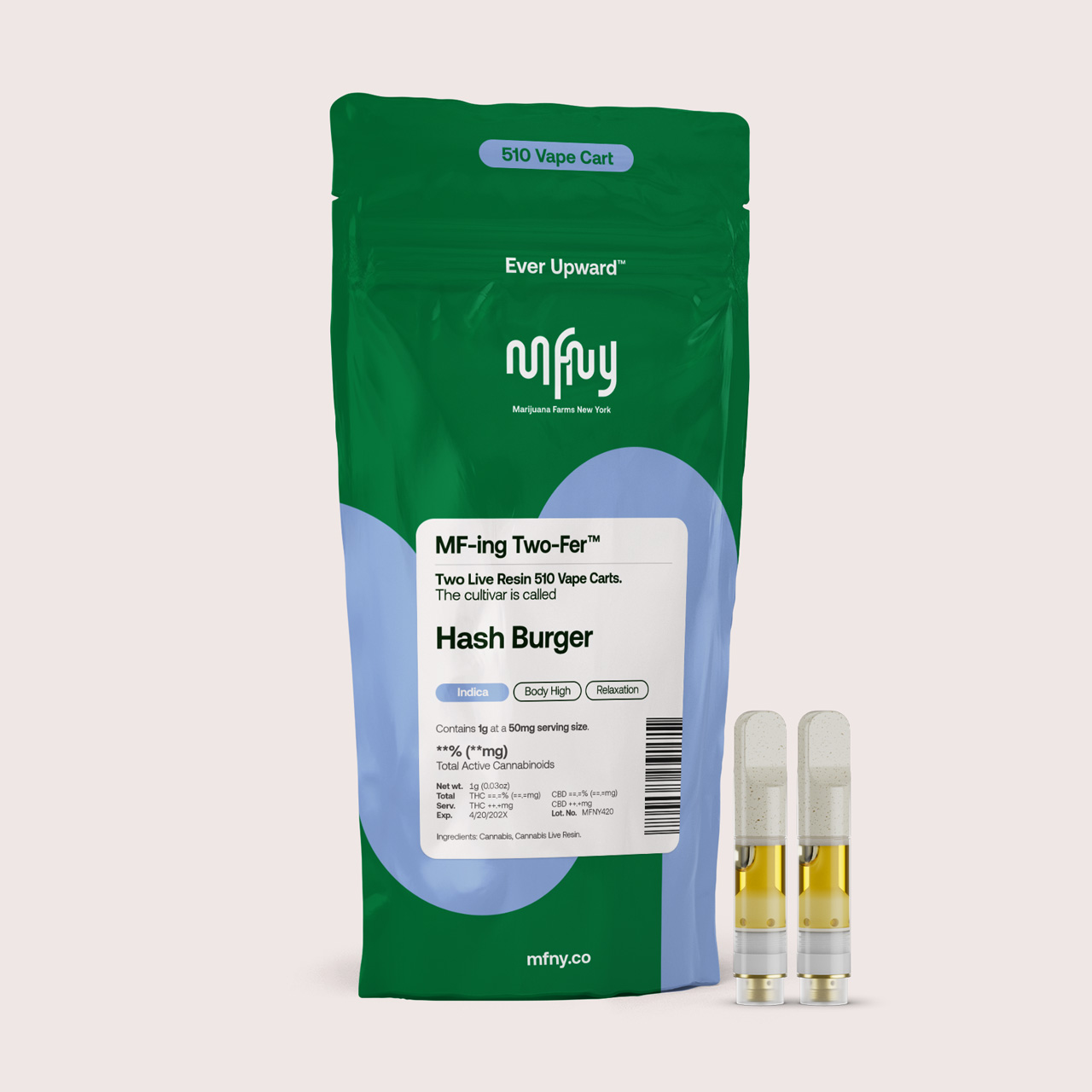 MFNY Hashburger .5g Two-Fer Threaded Vape Cartridges  (Indica) 70.02% {1g}