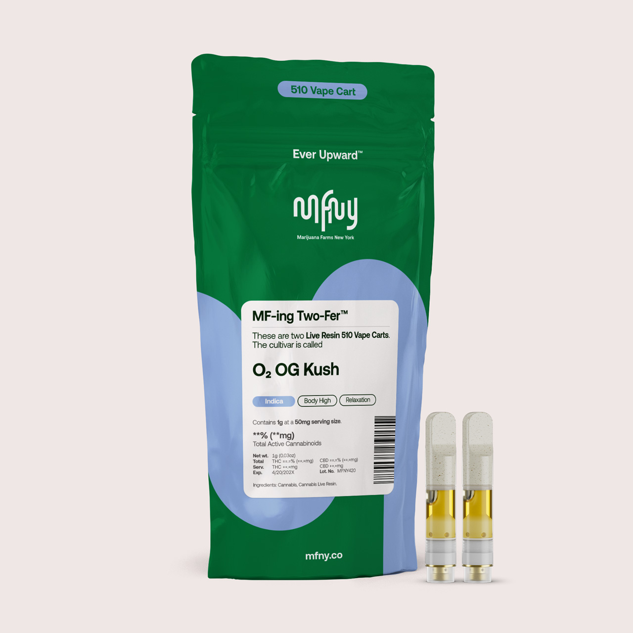 MFNY O2 OG Kush Live Resin 2-Pack Threaded Vape Cartridges  (Indica) 80% {1g}