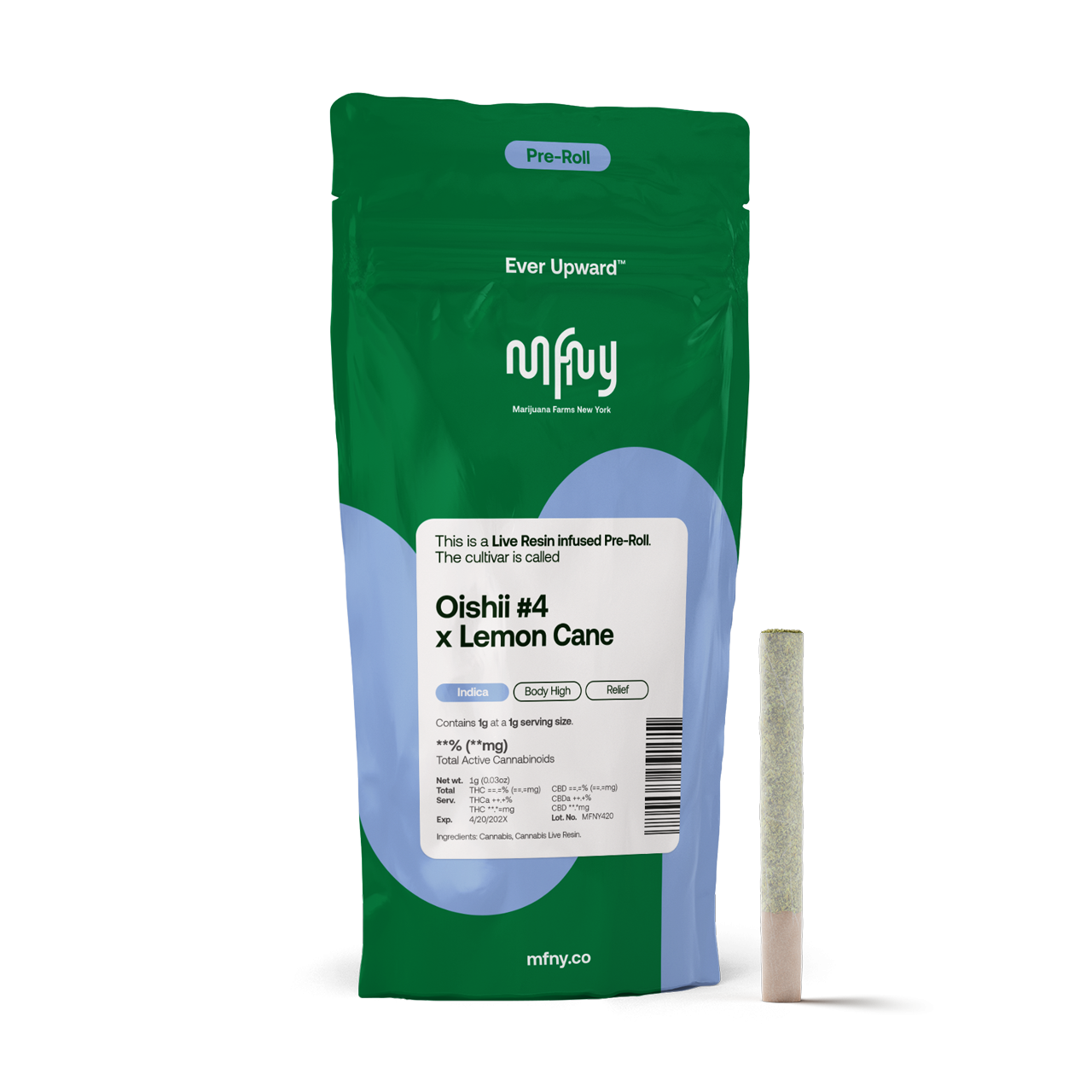 MFNY Oishii x Lemon Cane Resin Infused Pre-Roll (Indica) 41.44% {1g}