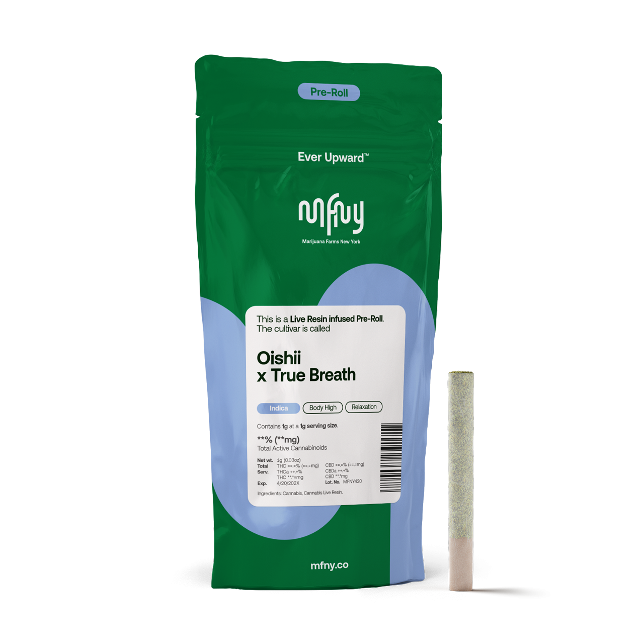 MFNY Oishii x True Breath Resin Infused Pre-Roll (Indica) 66% {1g}