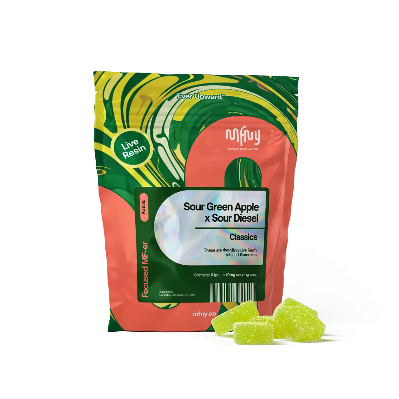 MFNY Sour Green Apple Sour Diesel Live Resin Gummies 10-pack (Sativa) {100mg}
