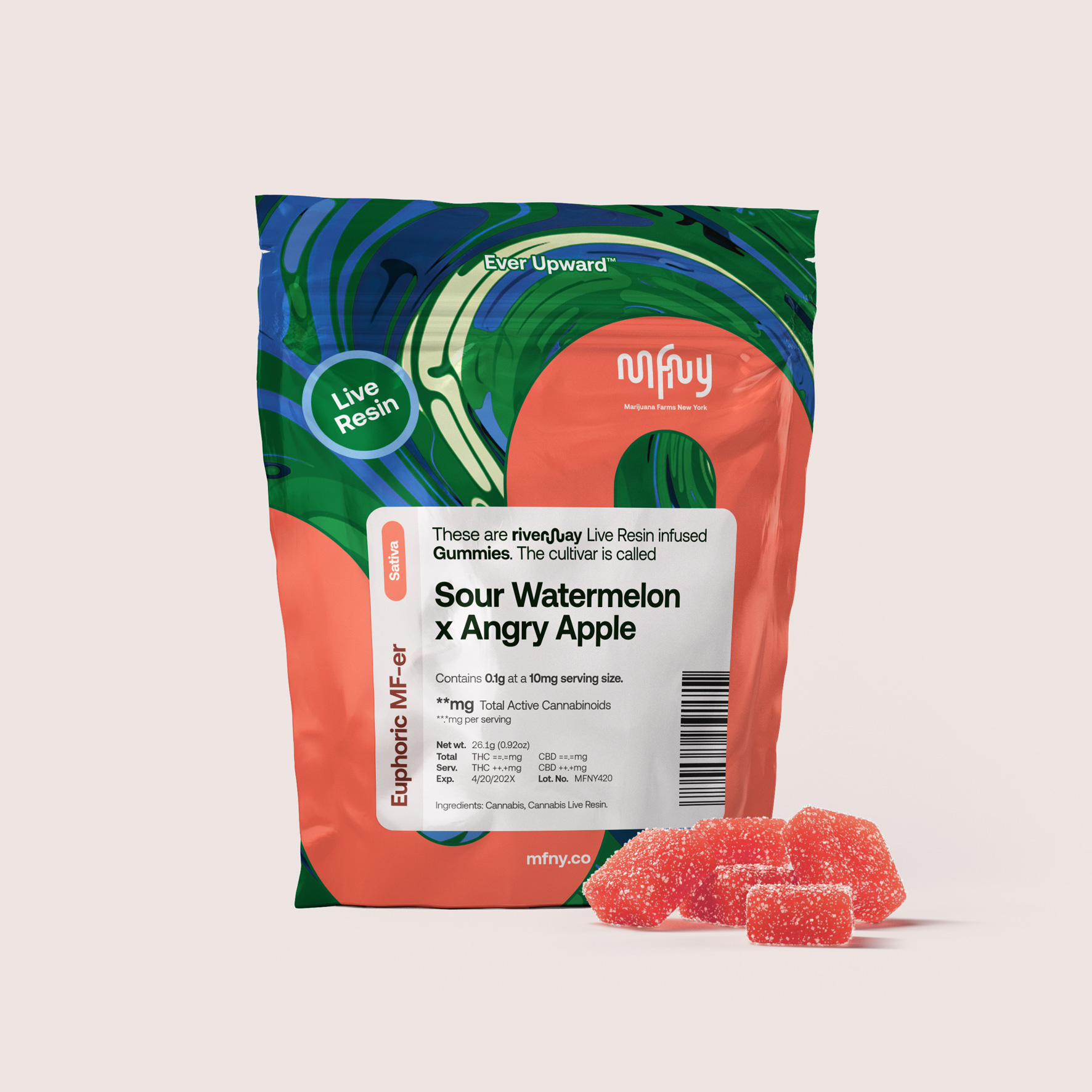 MFNY Sour Watermelon x Angry Apple Live Resin Gummies 10-pack (Sativa) {100mg}