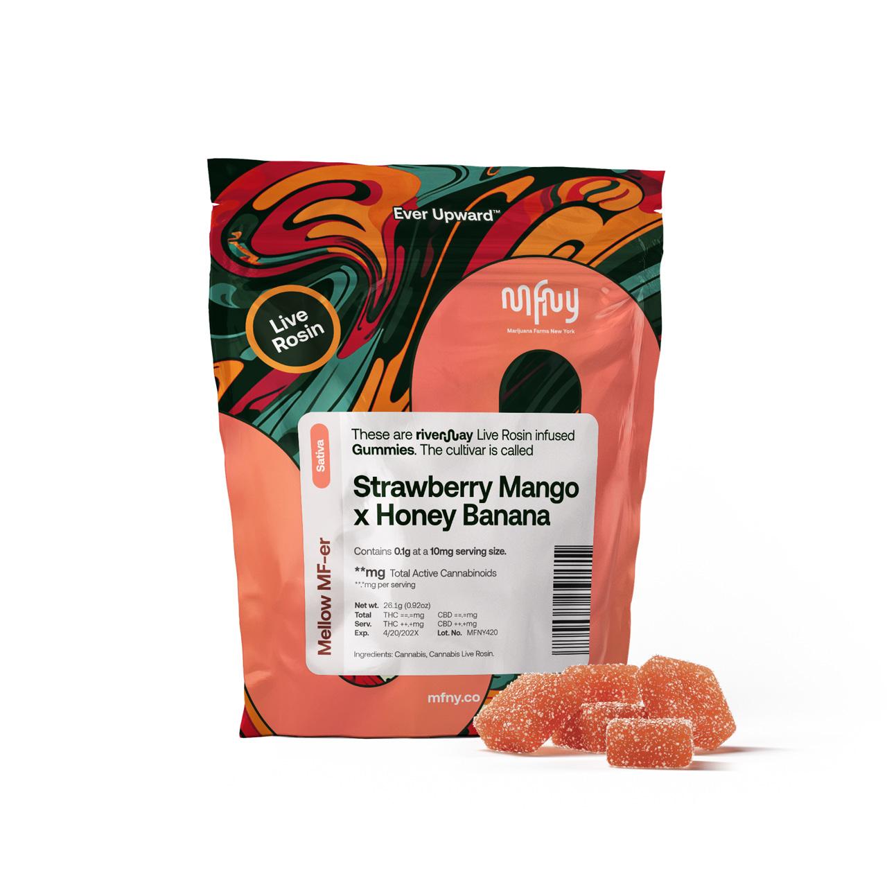 MFNY Strawberry Mango X Honey Banana Live Rosin Gummies 10-pack (Sativa) {100mg}