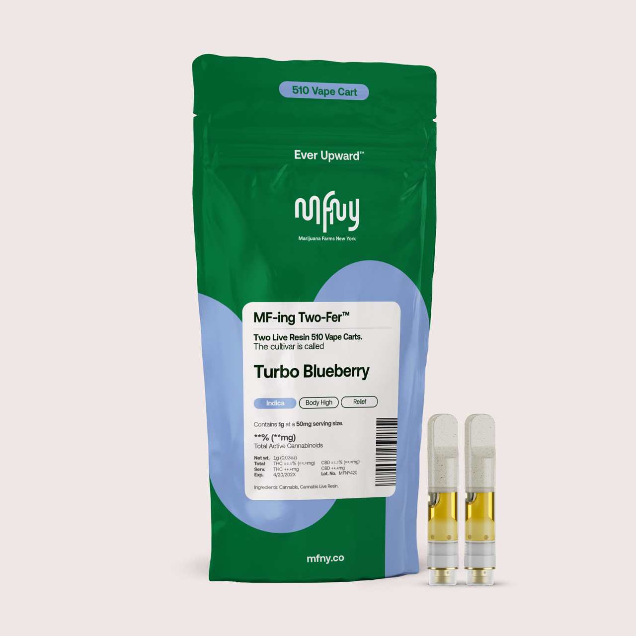 MFNY Turbo Blueberry 2 PACK Threaded Vape Cartridges (Indica) 77.40% {1g}