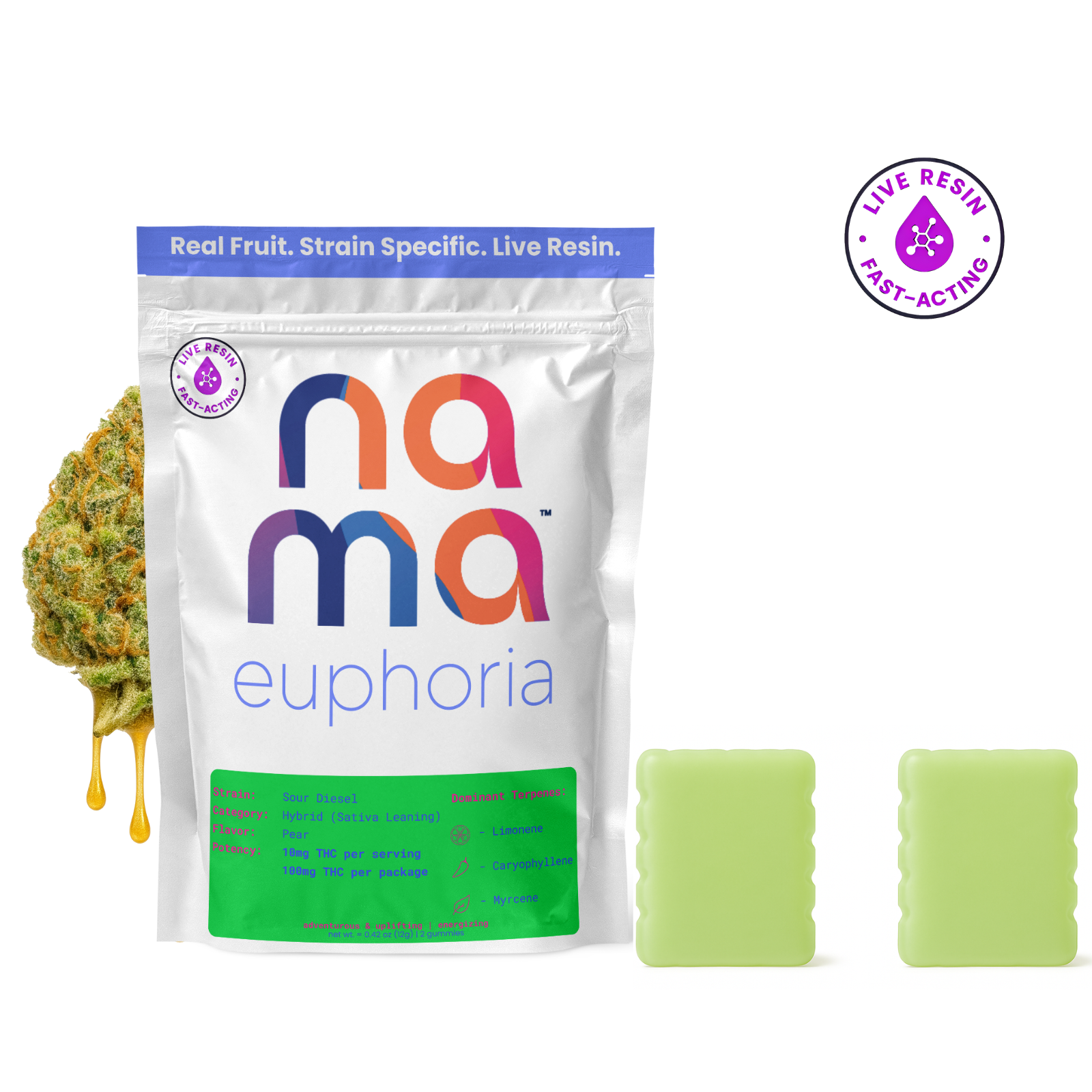 Nama Sour Diesel Euphoria Gummies 2-pack (Hybrid Sativa) {100mg}