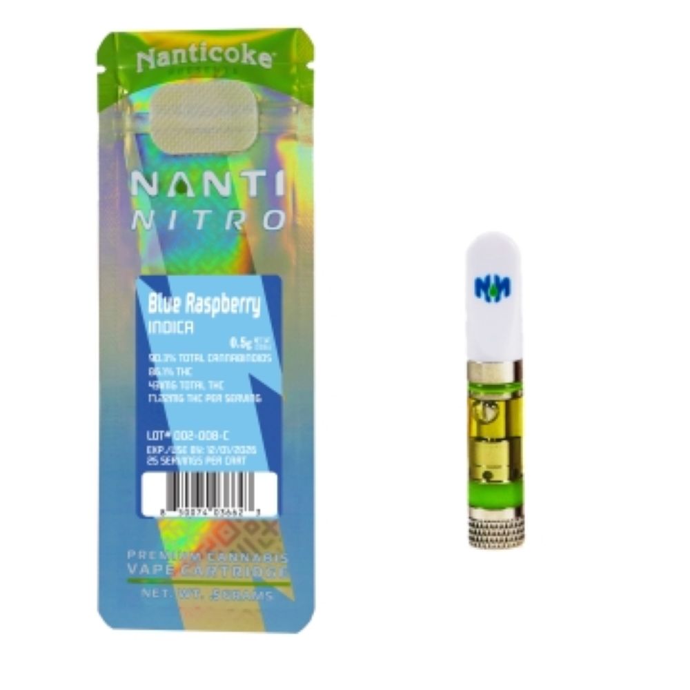 Nanti Nitro Blue Raspberry Threaded Vape Cartridges (Indica) 86.1% {0.5g}