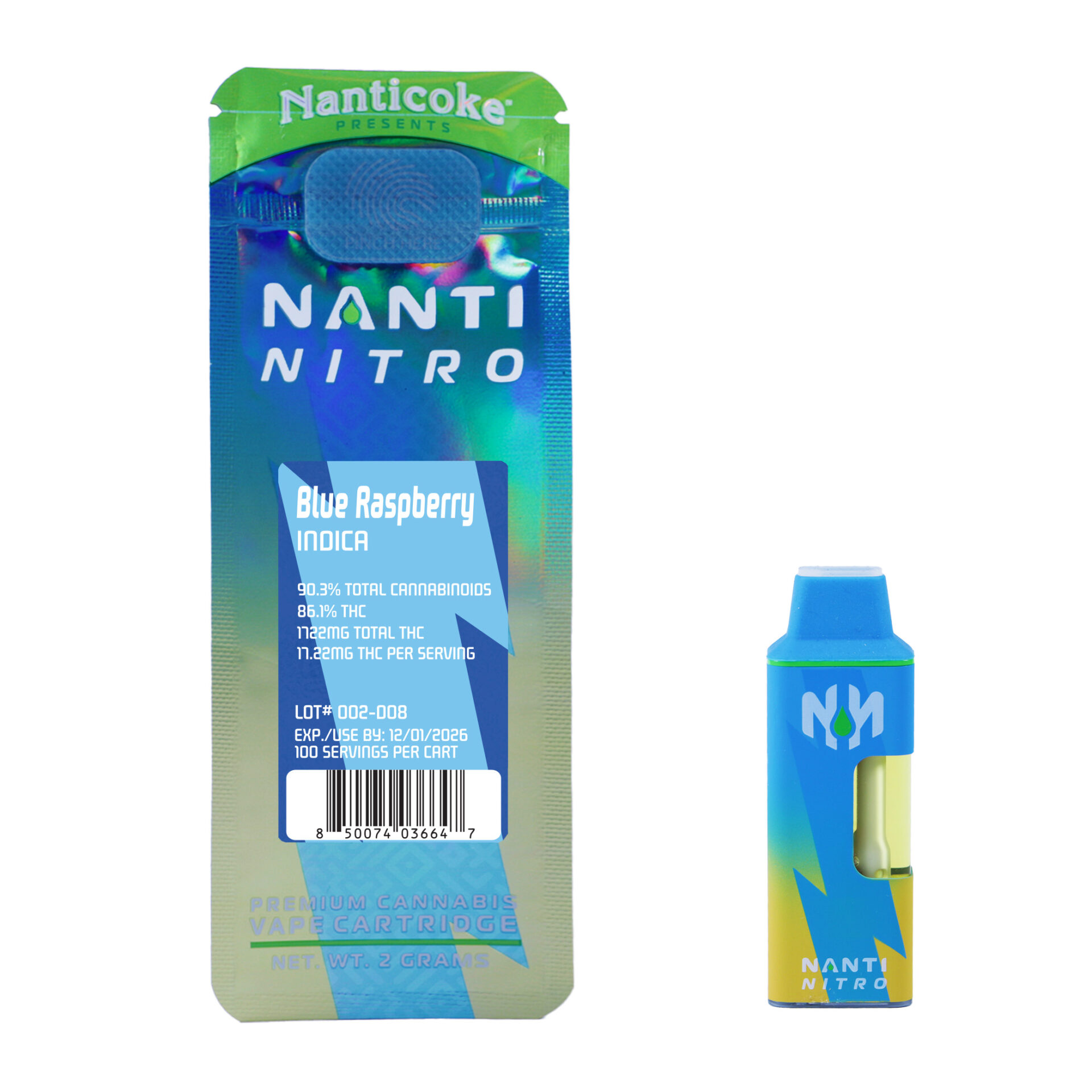 Nanticoke Blue Raspberry Nanti Nitro All-In-One Vapes  (Indica) 90.3% {2g}