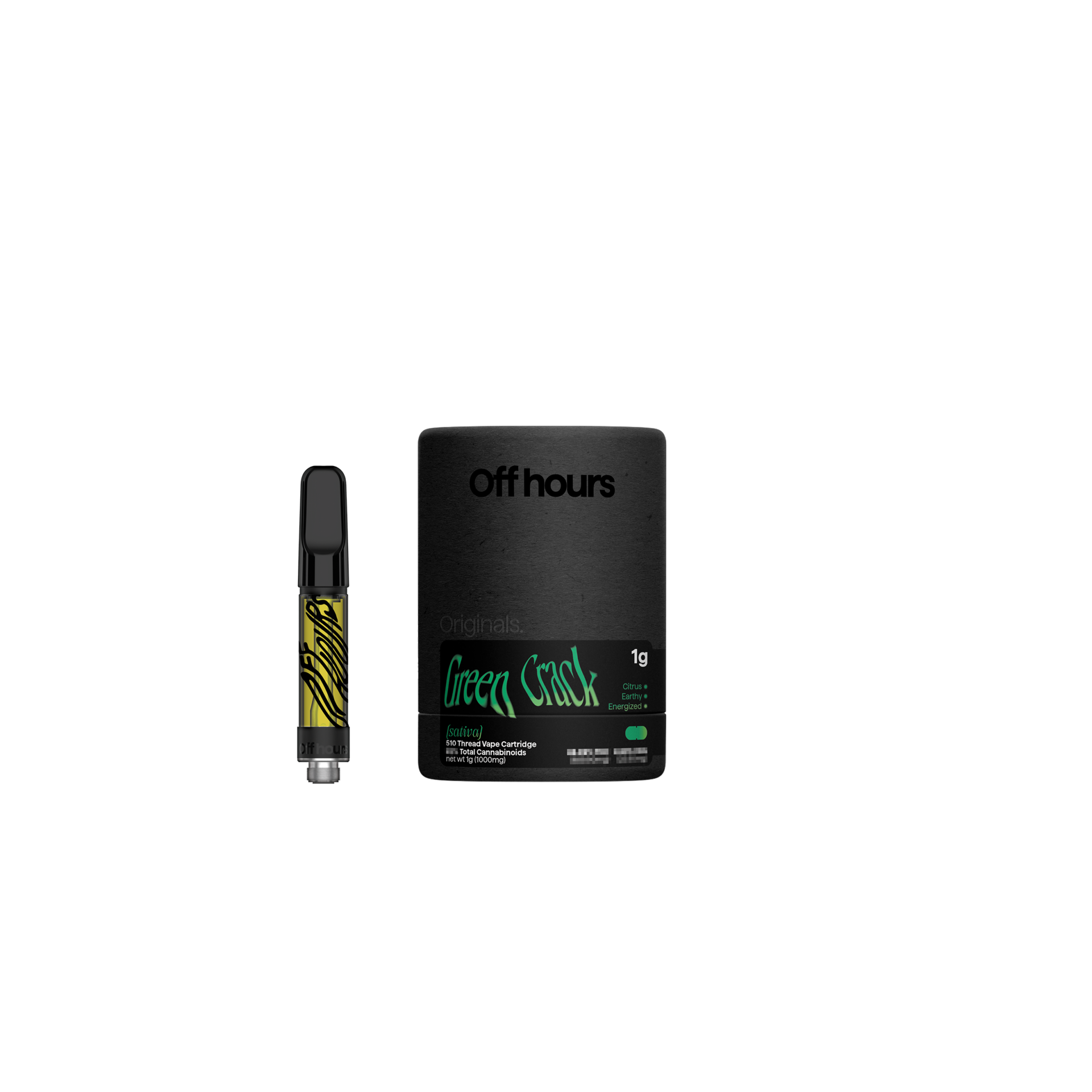 Off Hours Green Crack Threaded Vape Cartridges  (Sativa) 78.68% {1g}