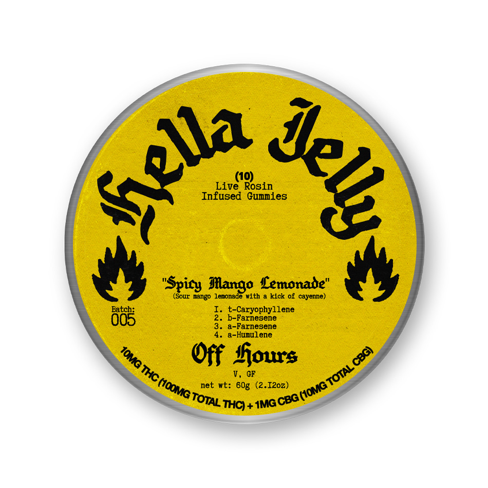 Off Hours Hella Jelly Spicy Mango Lemonade Live Rosin Gummies (Hybrid) {100mg}