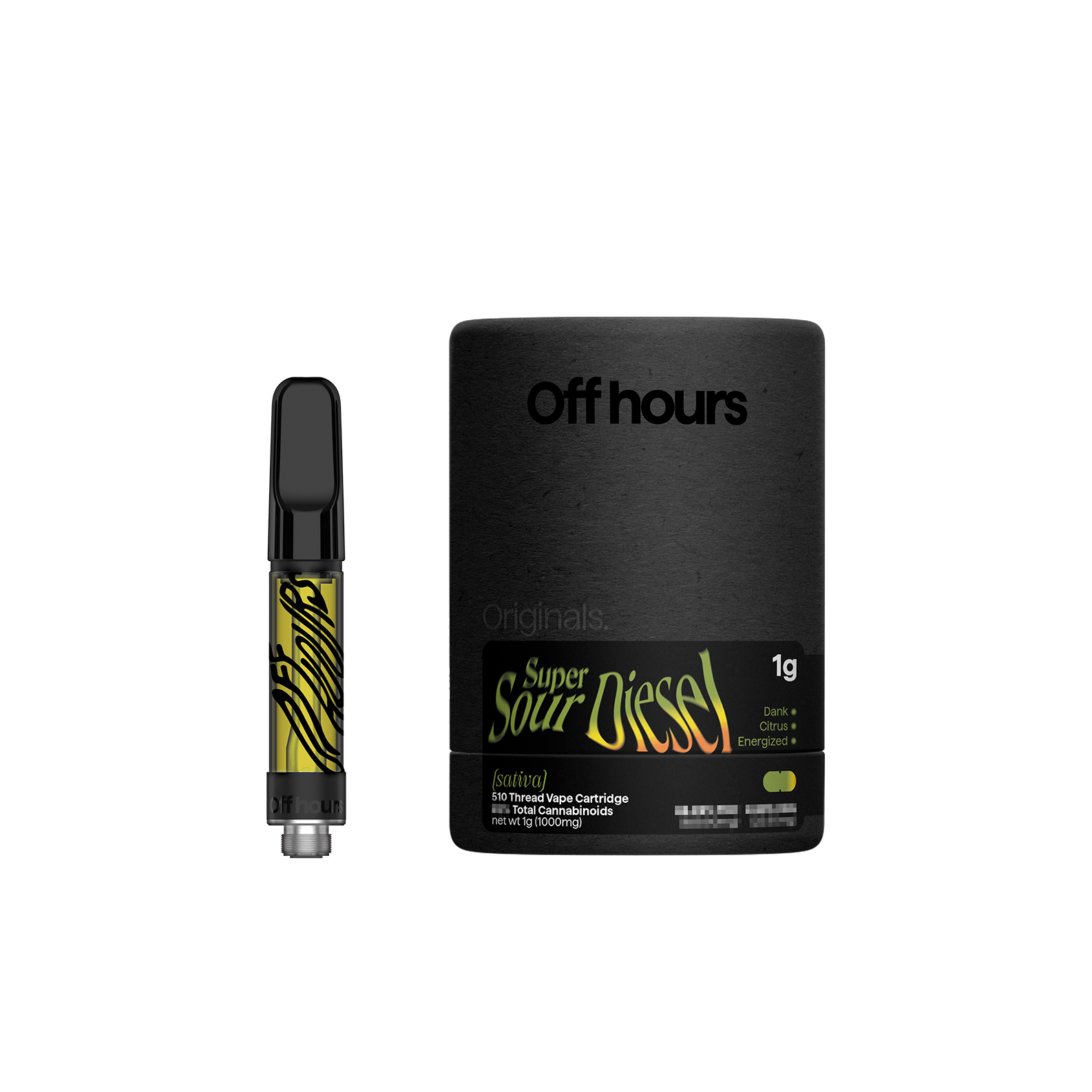Off Hours Sour Diesel Threaded Vape Cartridges  (Sativa) 90% {1g}