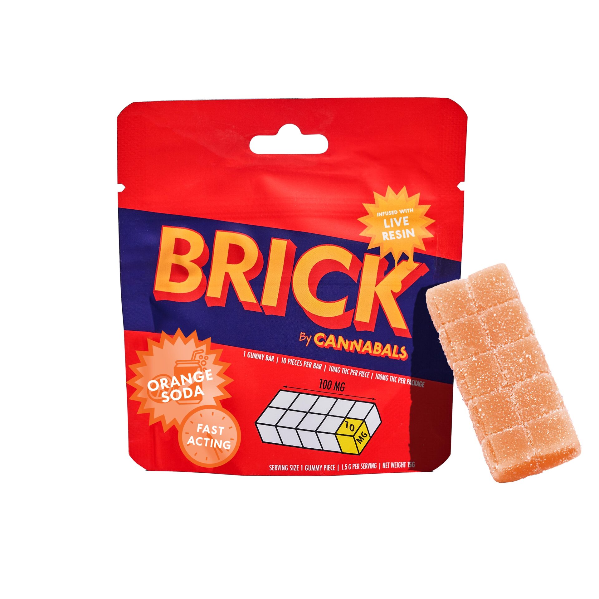 Cannabals Orange Soda Live Resin Brick Gummy (Hybrid) {100mg}