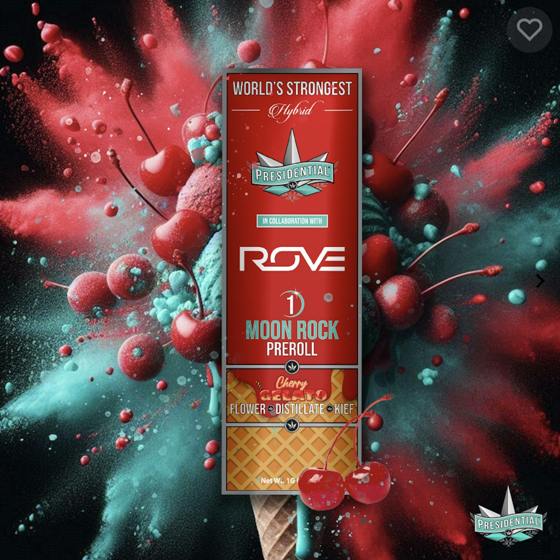 Presidential Cherry Gelato Moon Rock Infused Infused Pre-Roll (Hybrid) 43.89% {1g}