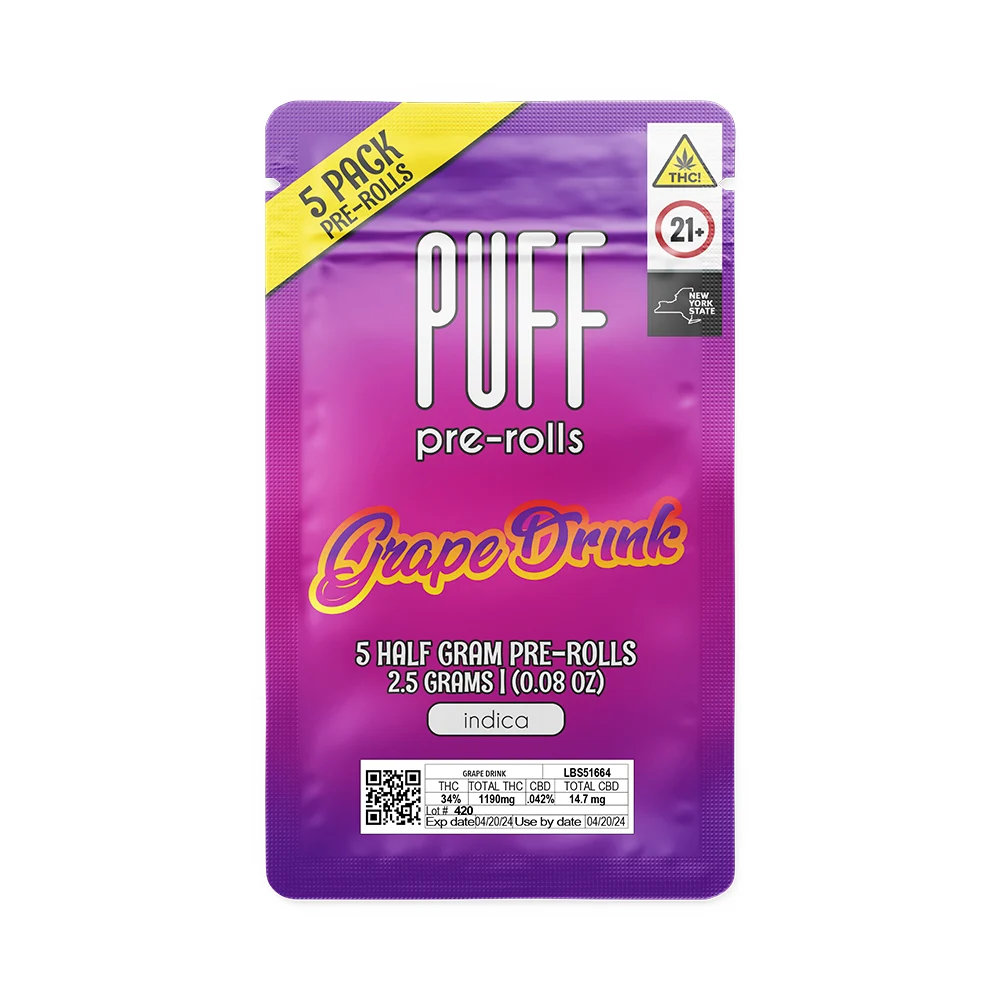 PUFF Grape Drink Pre-Roll 5-pack (Indica) 25.7% {2.5g}