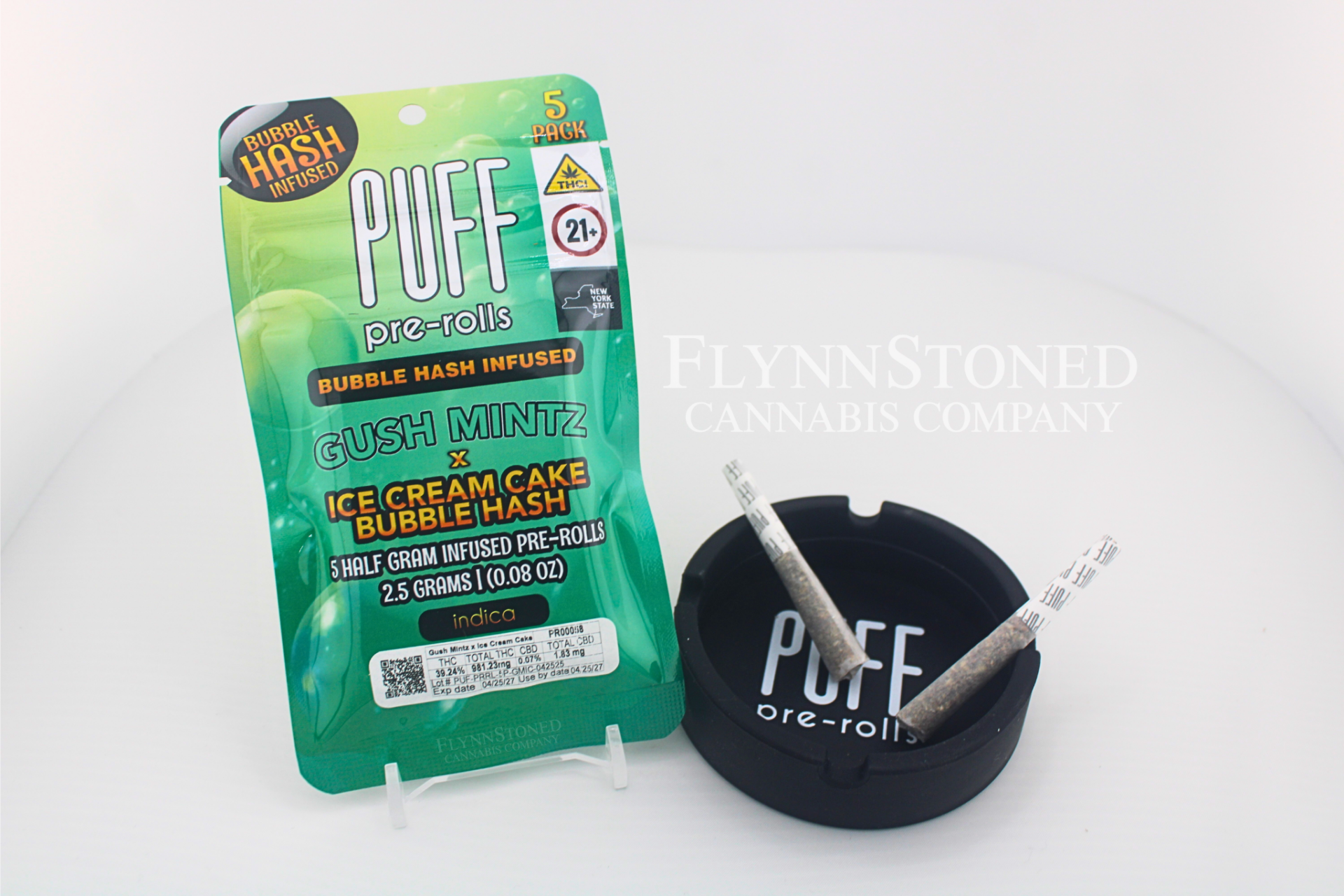 PUFF Gush Mintz x Ice Cream Cake Bubble hash infused Pre-Roll 5-pack (Indica) 27.79% {2.5g}