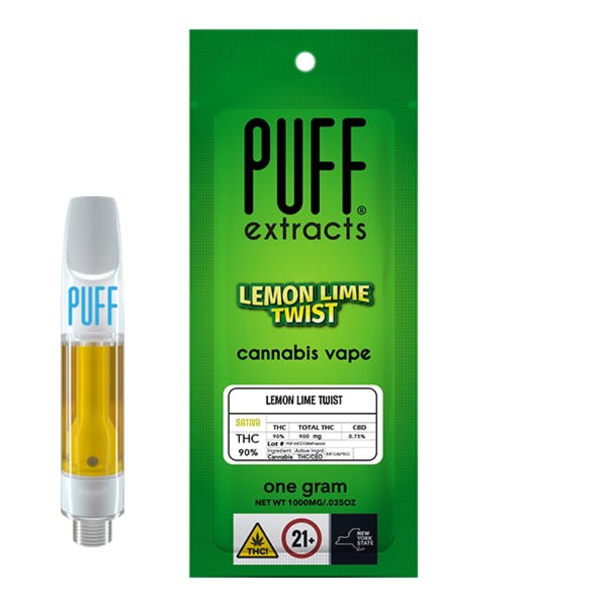Puff LEMON LIME TWIST Threaded Vape Cartridges  (Sativa) 94.41% {1g}