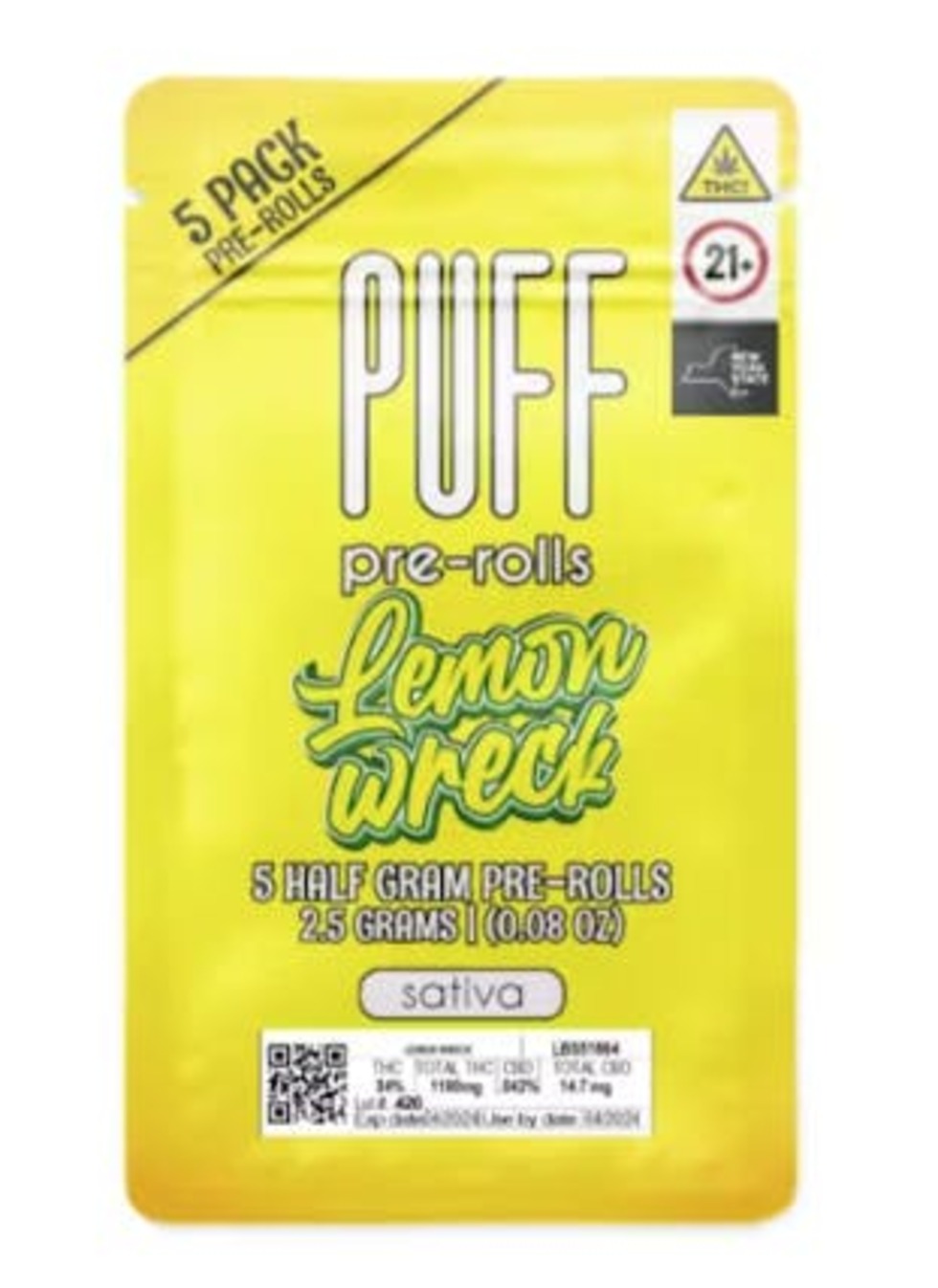Puff Lemonwreck Pre-Roll 5-pack (Sativa) 26.39% {2.5g}