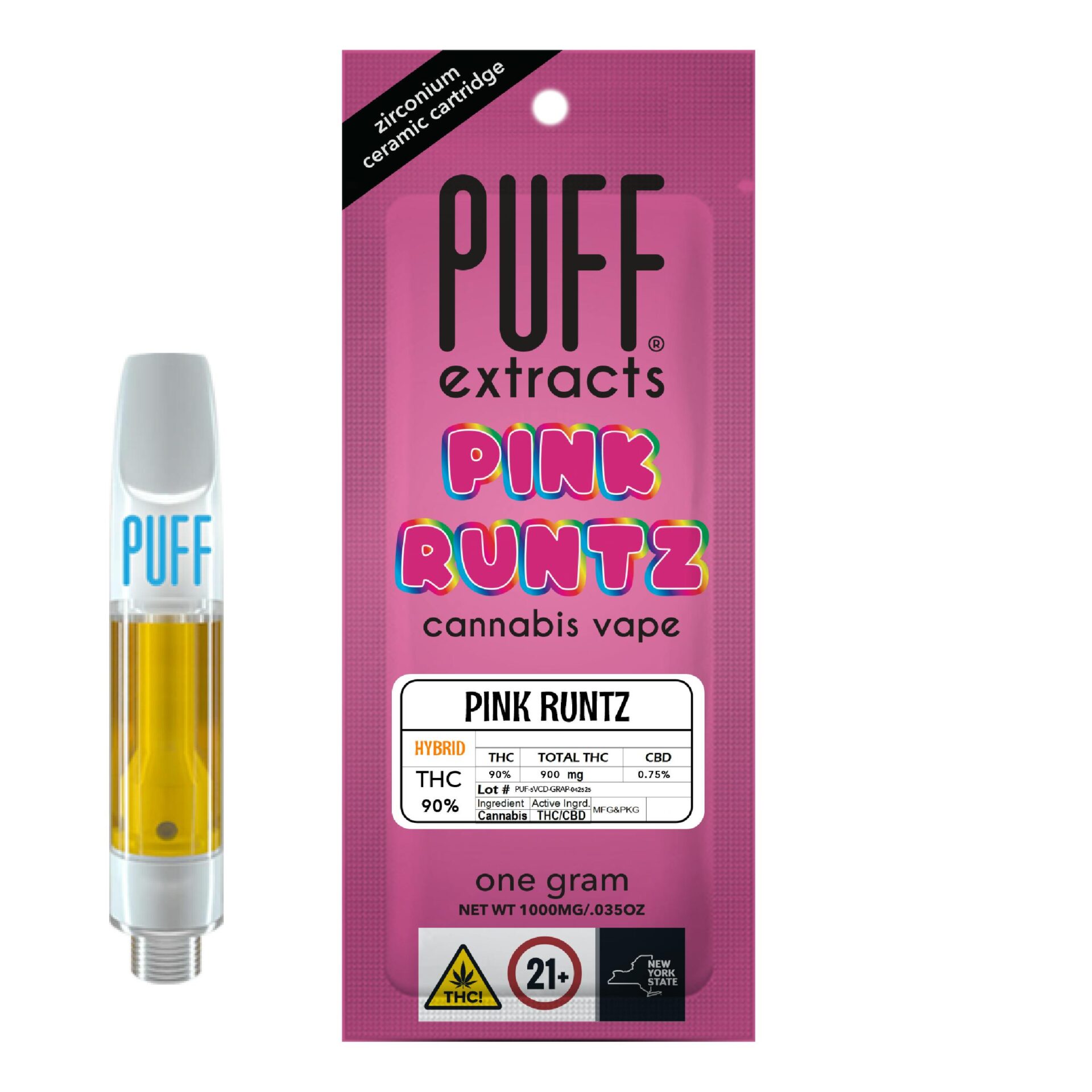 Puff Pink Runtz Threaded Vape Cartridges  (Hybrid) 93% {1g}