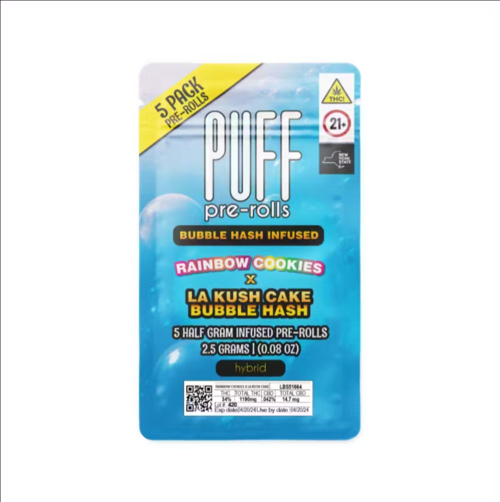 PUFF Rainbow Cookies x LA Kush Bubble hash infused Pre-Roll 5-pack (Hybrid) 27.31% {2.5g}