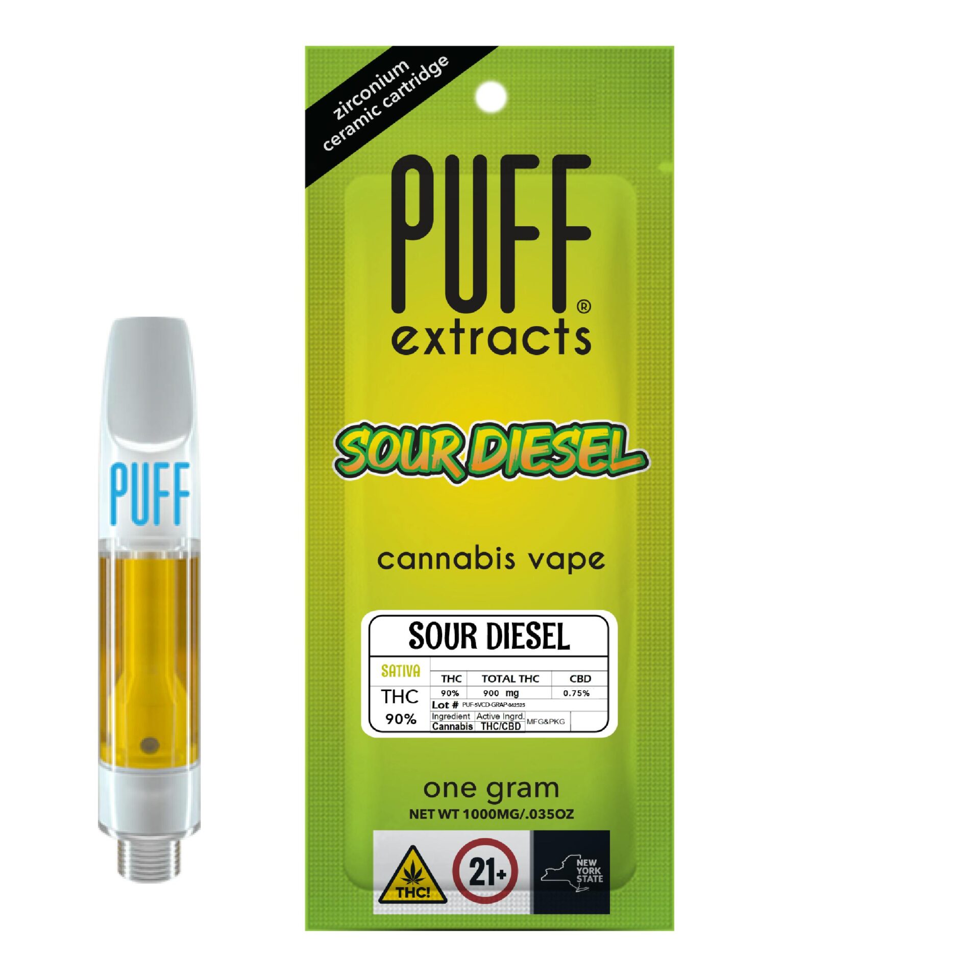 Puff Sour Diesel Threaded Vape Cartridges  (Sativa) 93% {1g}