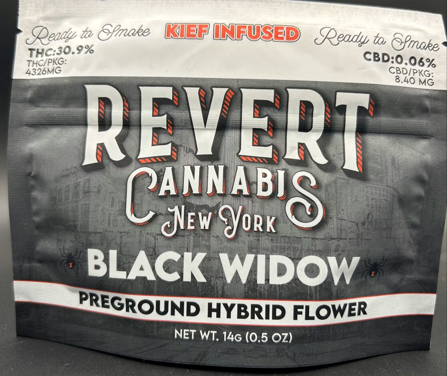 Revert Black Widow Kief Infused Ground Flower  (Hybrid) 30.9% {14g}