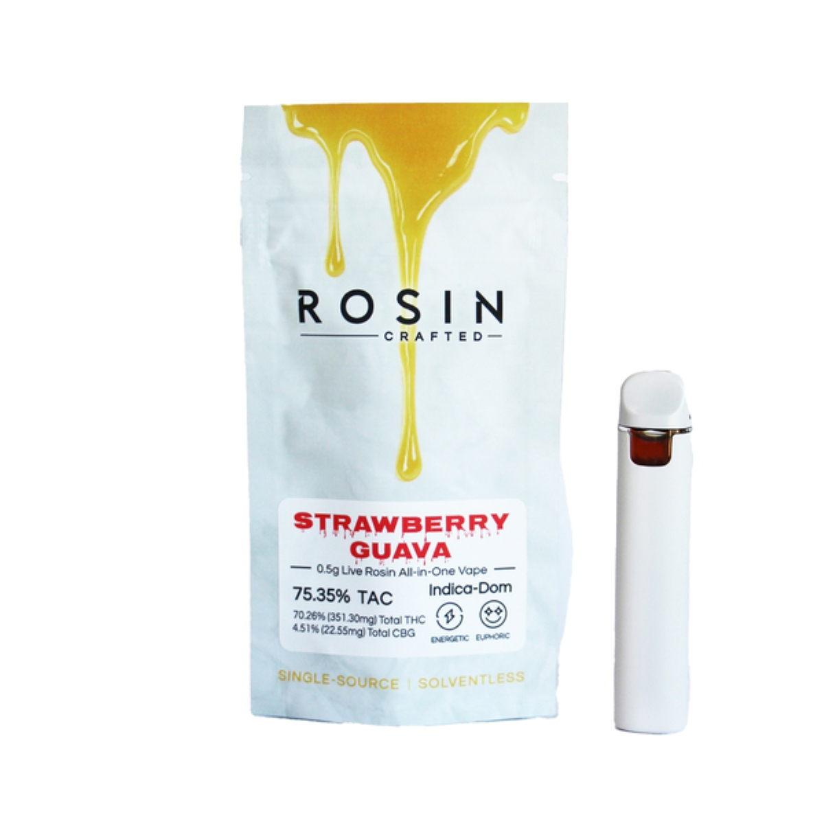 Rosin Crafted Strawberry Guava Live Rosin All-In-One Vapes  (Hybrid Indica) 75.35% {0.5g}