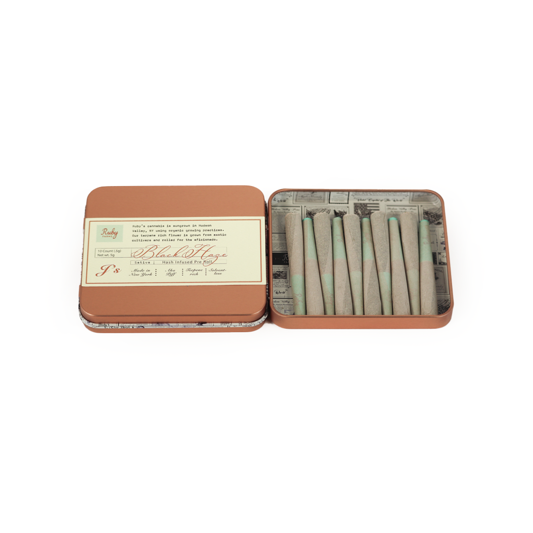 Ruby Farms Black Haze Hash Infused Infused Pre-Rolls 10-pack (Sativa) 42% {5g}
