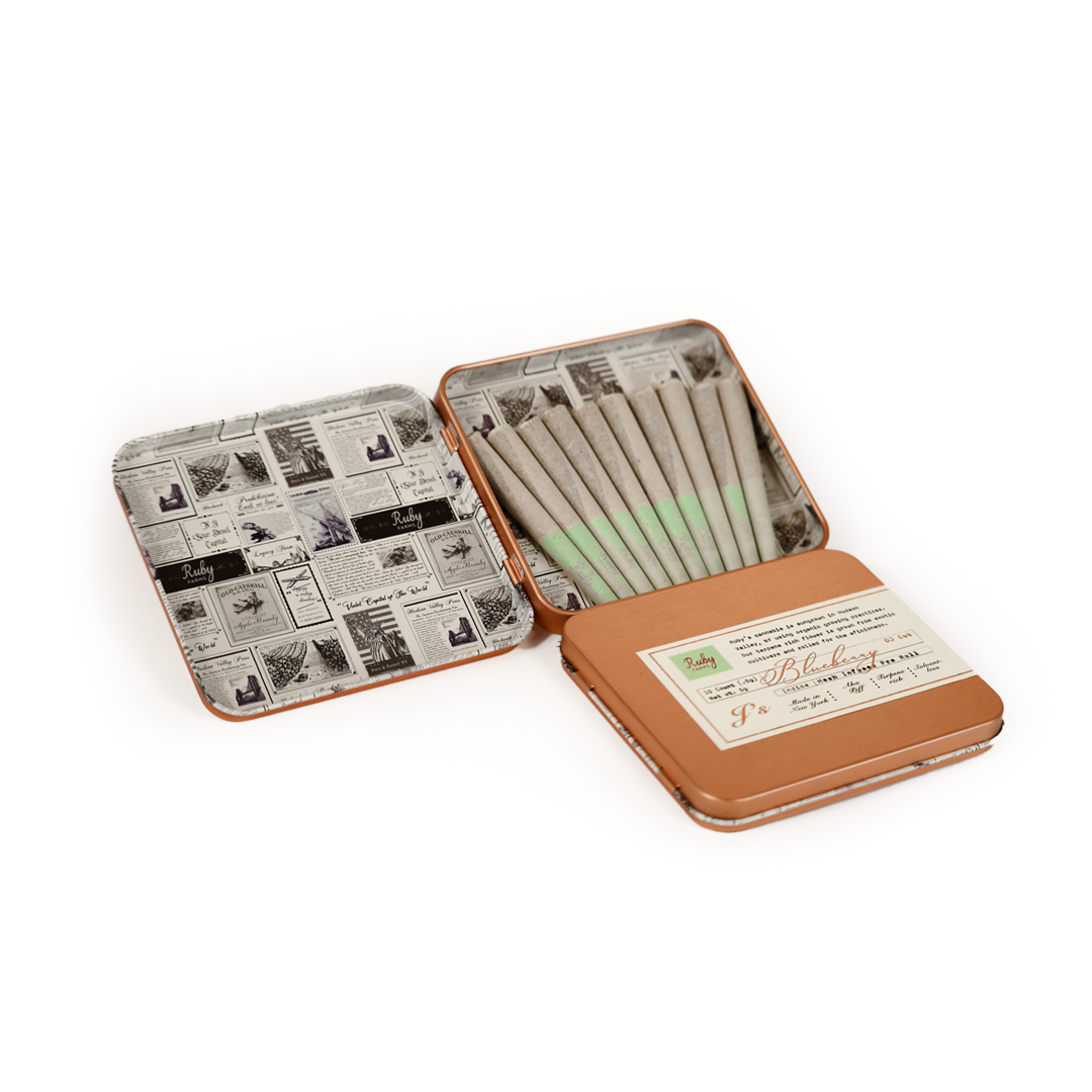Ruby Farms Blueberry DJ Cut Hash Infused Pre-Rolls 10-pack (Indica) 43.6% {5g}