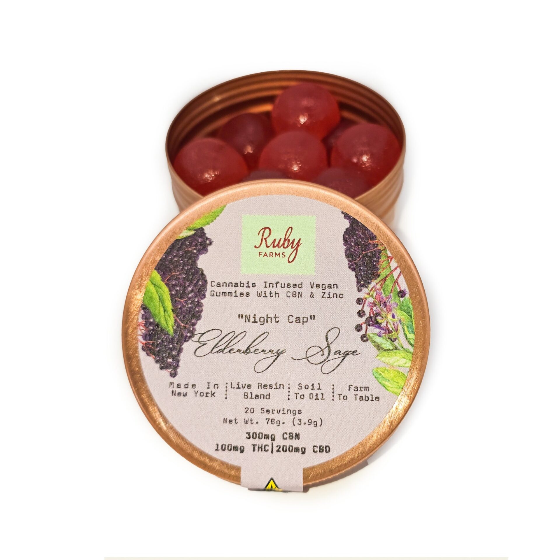 Ruby Farms elderberry sage Nightcap Gummies 20-pack (Indica) {100mg}