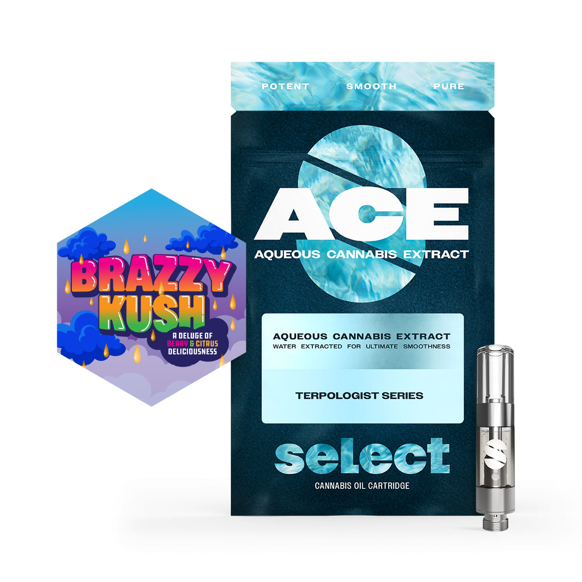 Select Brazzy Kush ACE Threaded Vape Cartridges (Indica) 90.80% {1g}