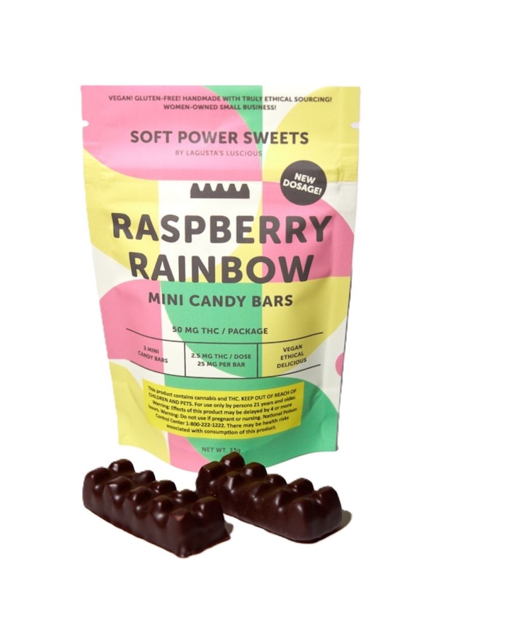 Soft Power Sweets Raspberry Rainbow Mini Candy Bars Edible (Hybrid) {50mg}