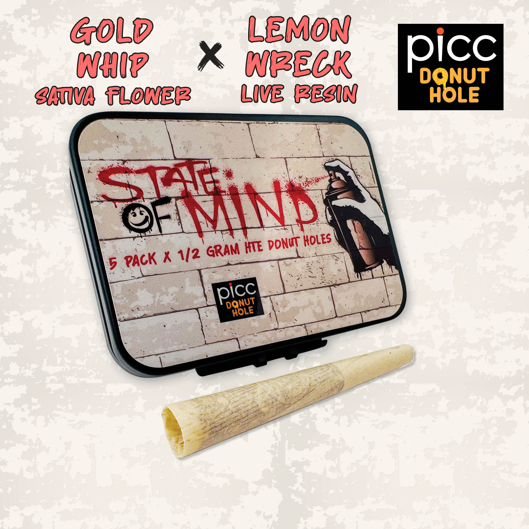 State Of Mind Gold Whip x Lemon Wreck Live Resin Infused Pre-Rolls 5-pack (Sativa) 35.3% {2.5g}