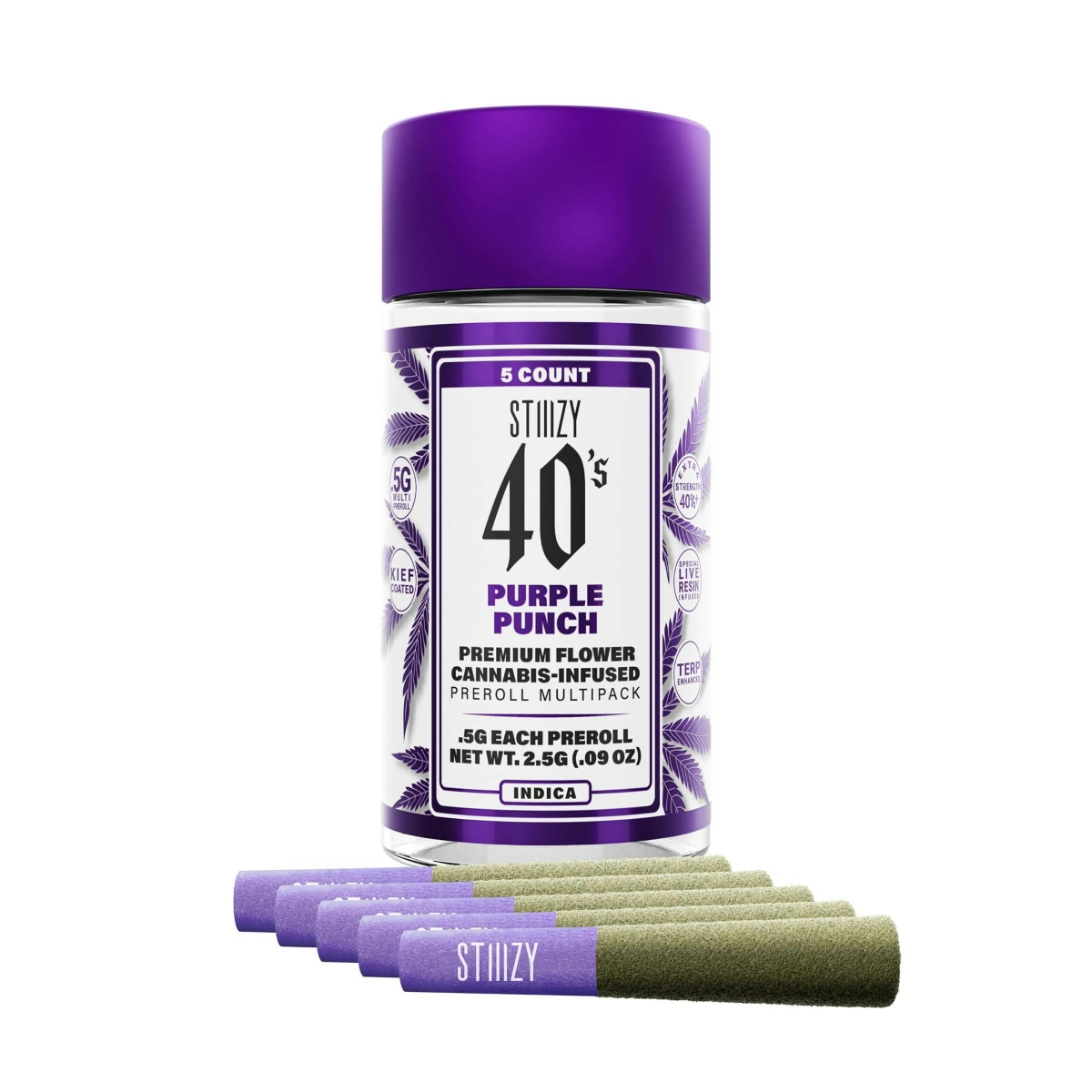 Stiiizy Purple Punch Infused Pre-Rolls 5-pack (Hybrid Indica) 28% {2.5g}