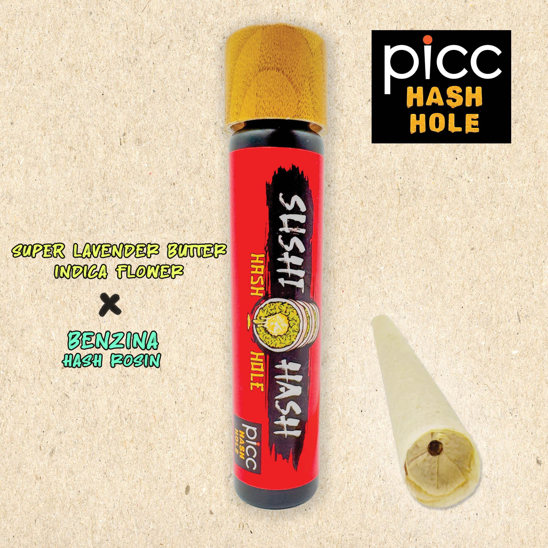 Sushi Hash Super Lavender Butter x Benzina Rosin Hash Hole Infused Pre-Roll (Indica) 35% {1g}