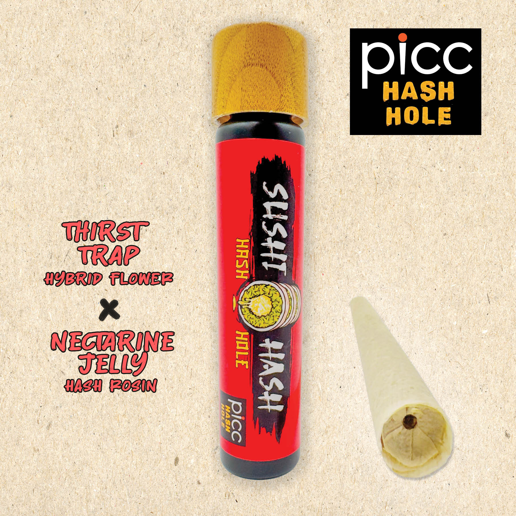 Sushi Hash Thirst Trap x Nectarine Jelly Hash Hole Infused Pre-Roll (Hybrid) 32.10% {1g}
