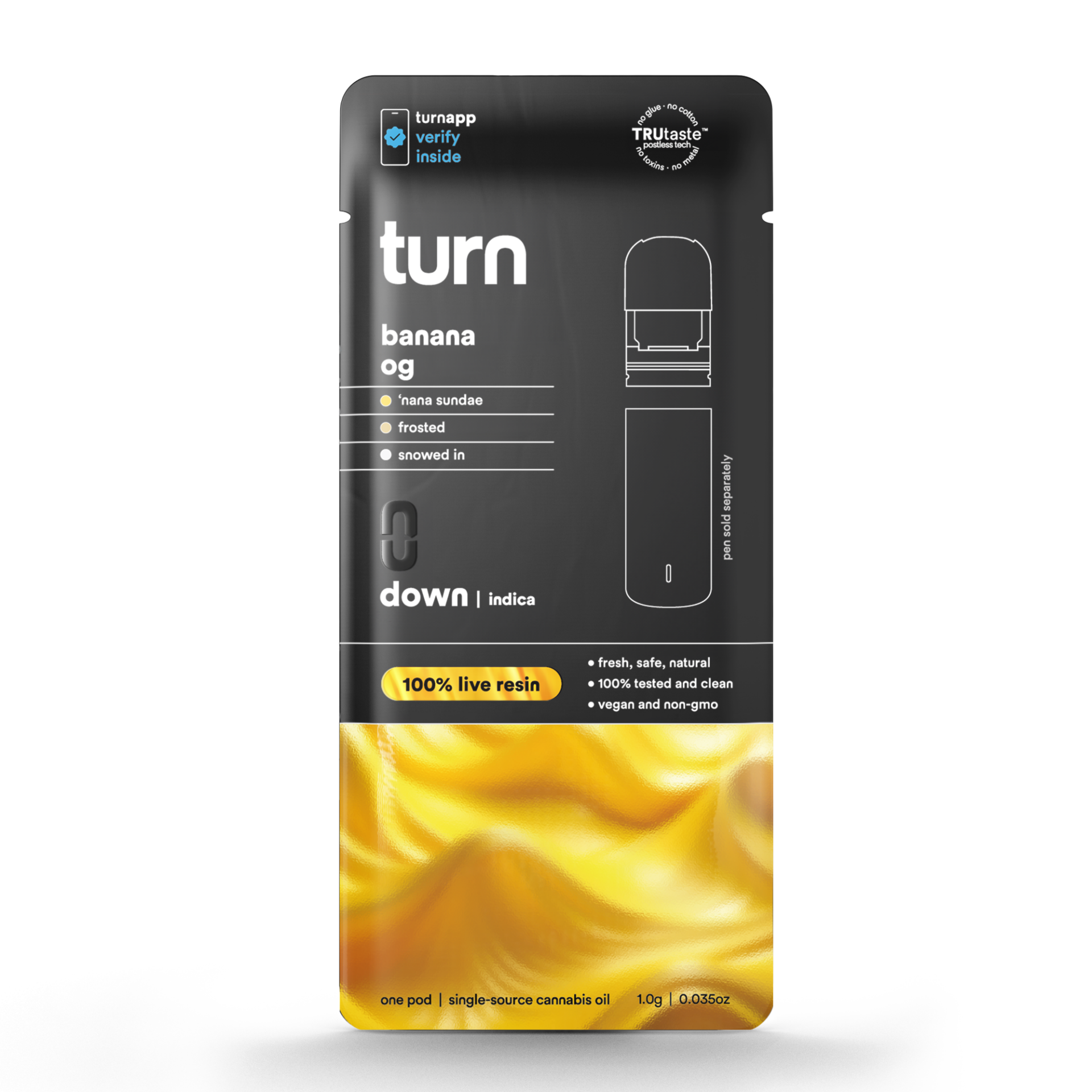 TURN Banana OG 100% Live Resin Vape Pods  (Indica) 72.00% {1g}