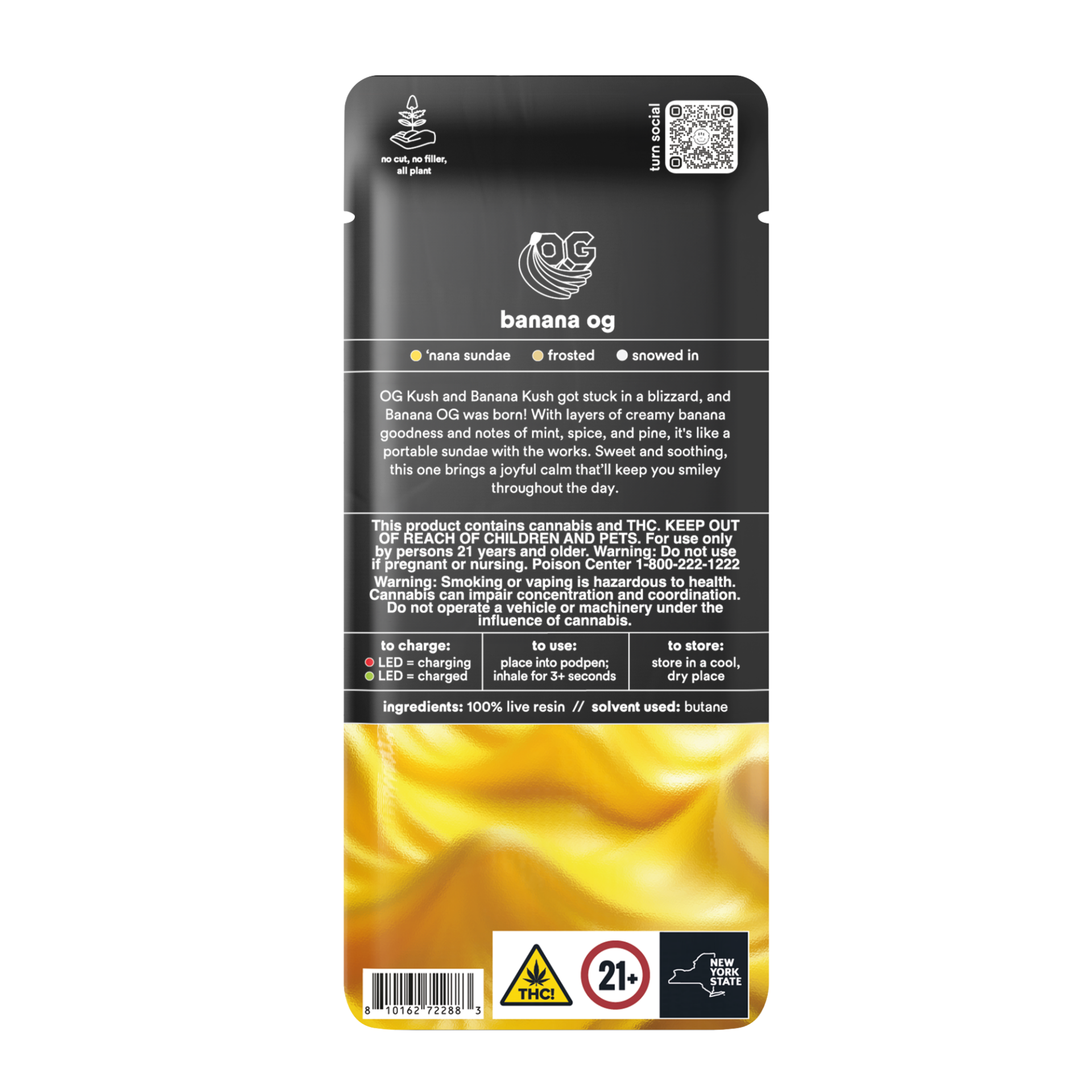 TURN Banana OG 100% Live Resin Vape Pods  (Indica) 72.00% {1g}