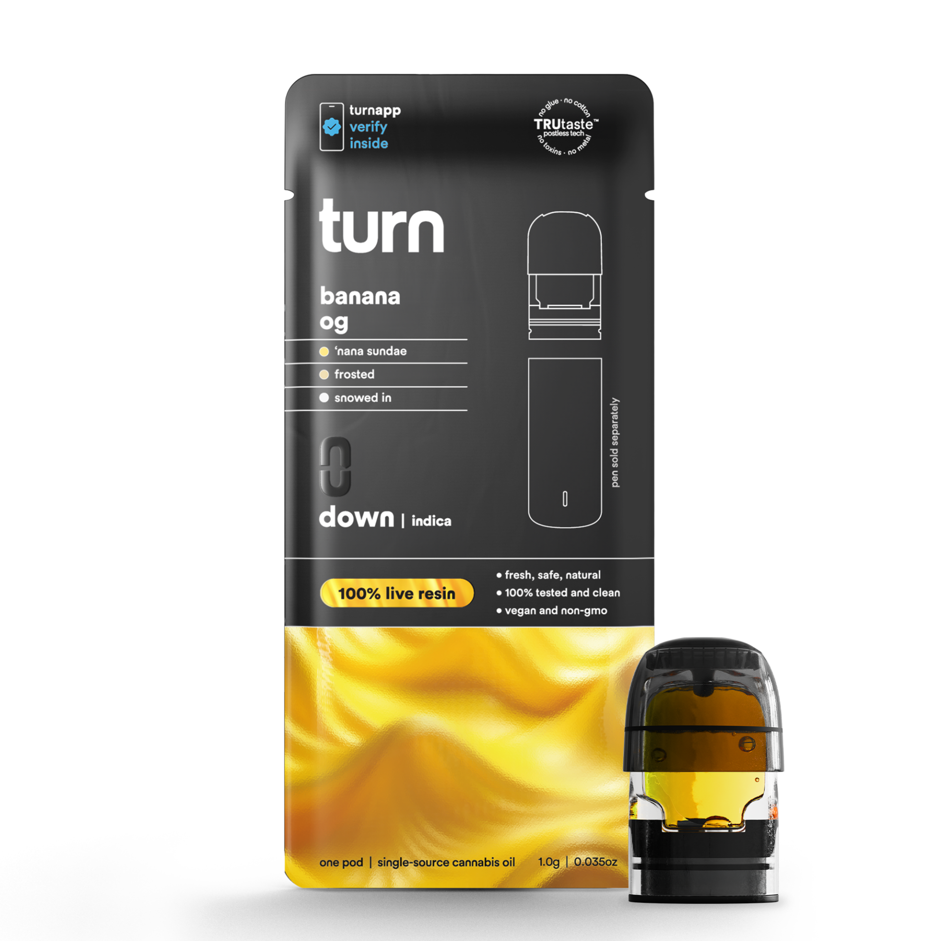 TURN Banana OG 100% Live Resin Vape Pods  (Indica) 72.00% {1g}