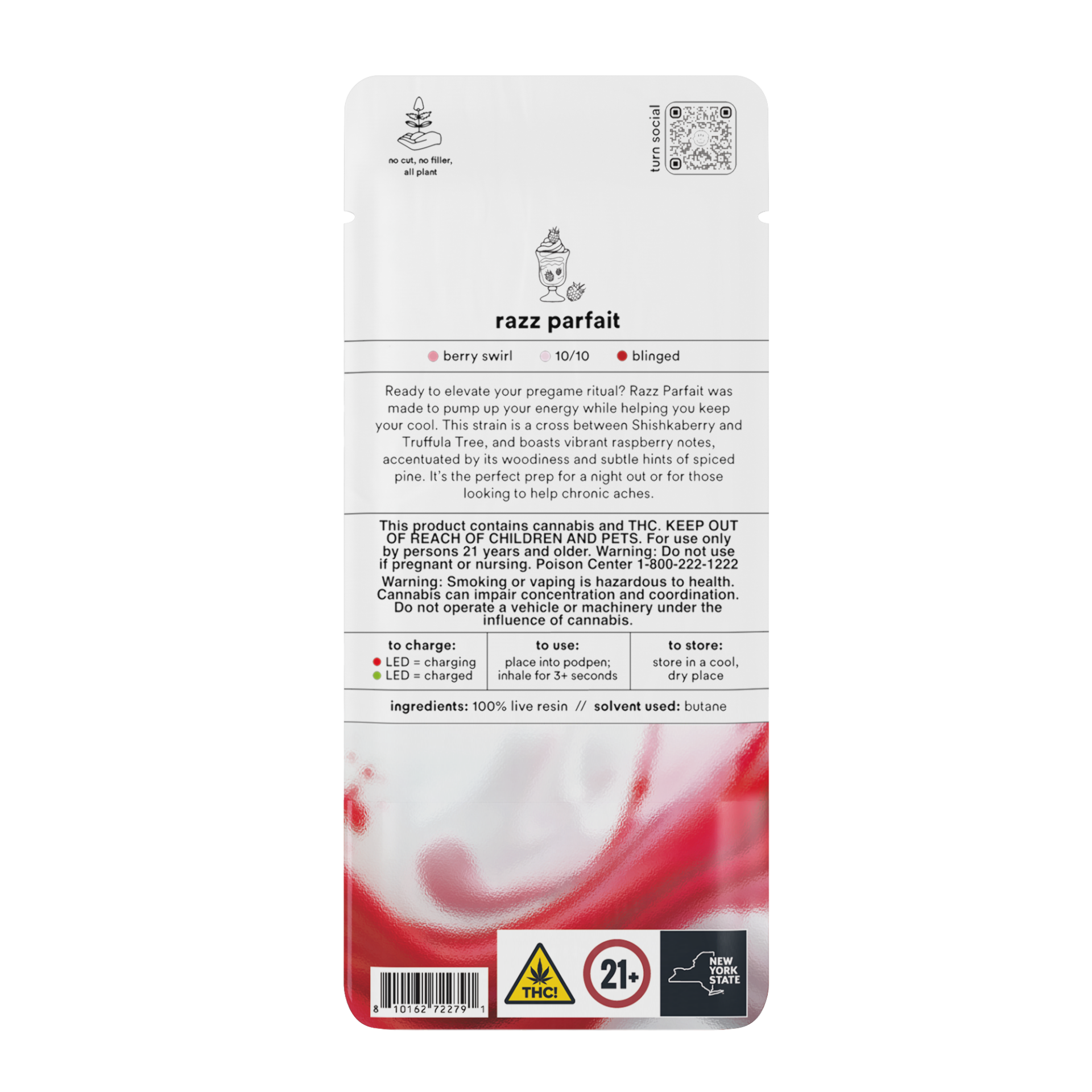 TURN Razz Parfait Live Resin Vape Pods  (Sativa) 72.36% {1g}