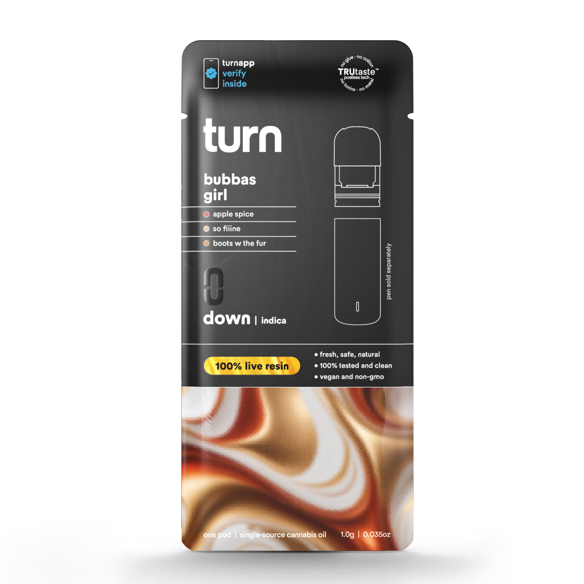 TURN Bubbas Girl Live Resin Vape Pods  (Indica) 71.93% {1g}