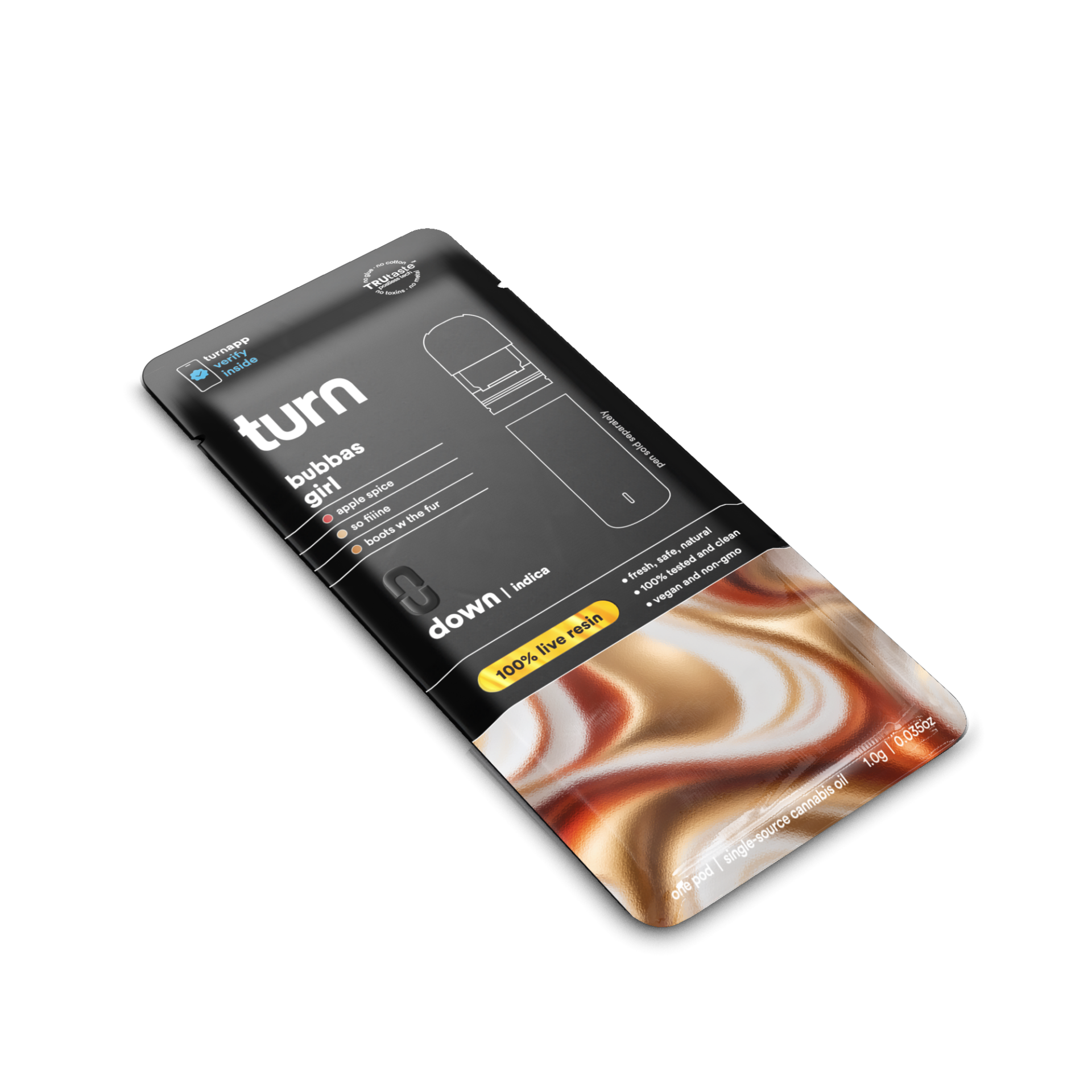 TURN Bubbas Girl Live Resin Vape Pods  (Indica) 71.93% {1g}